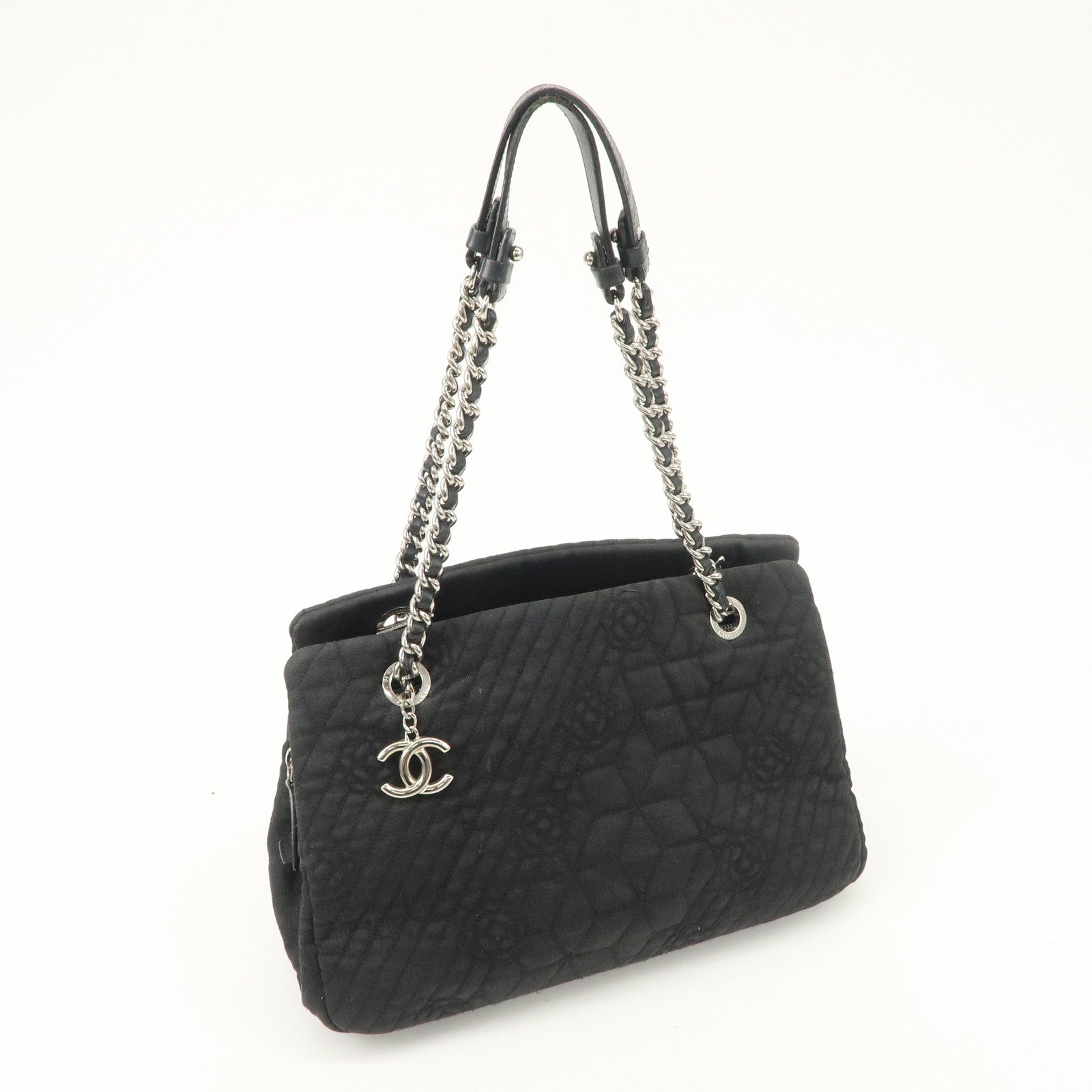 CHANEL Camelia Denim Chain Shoulder Bag Black A66903 Used