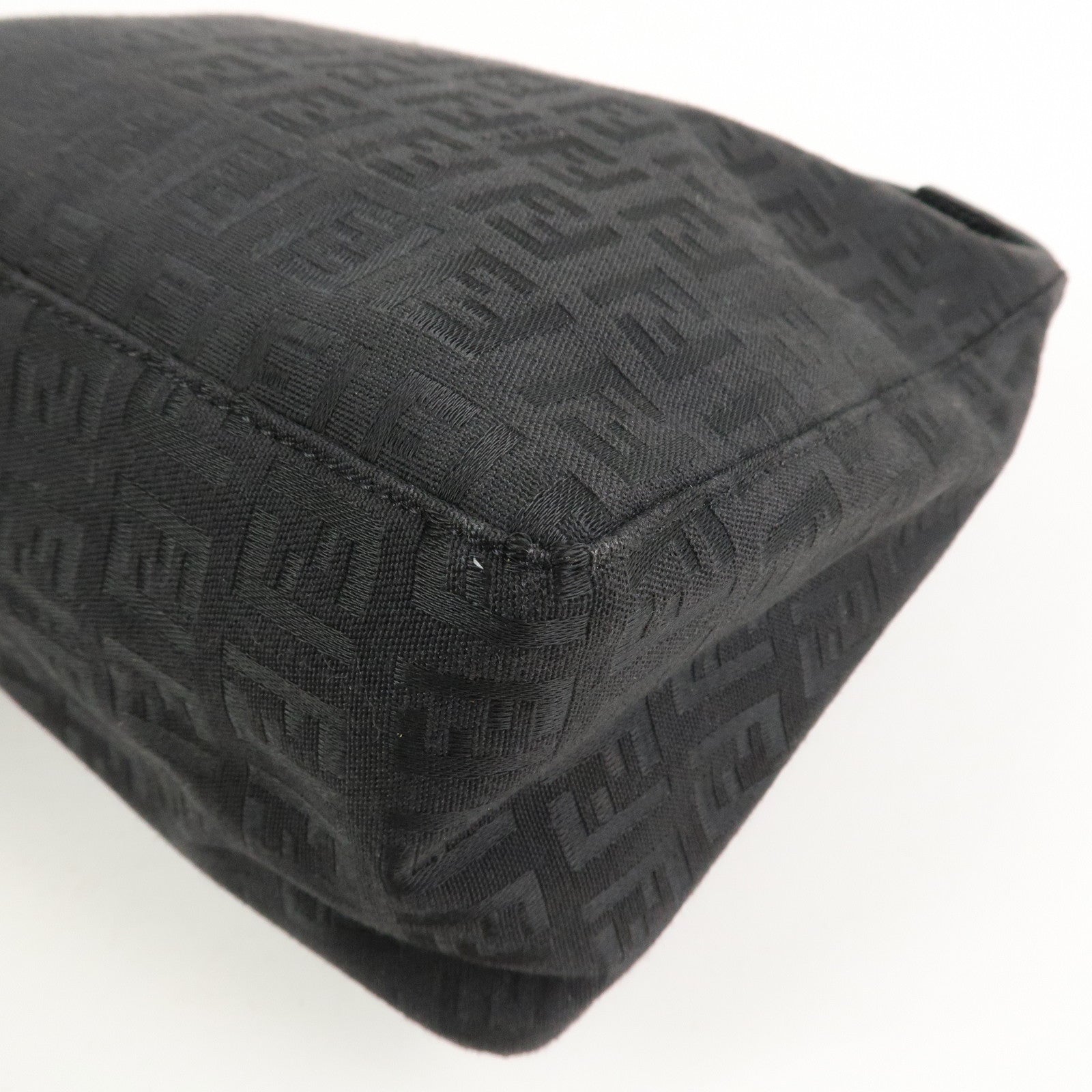 FENDI Zucchino Canvas Leather Hand Bag Pouch Black 8N0005