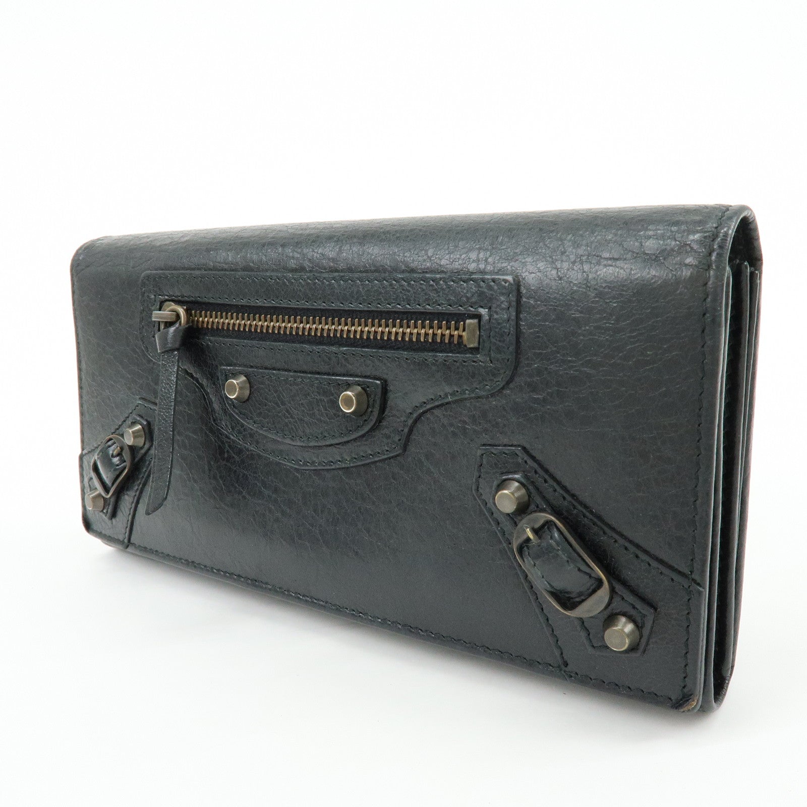 BALENCIAGA City Leather Bi-fold Long Wallet Black 253038