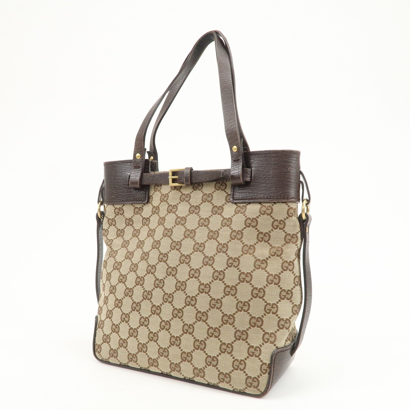 GUCCI GG Monogram Canvas Leather Tote Bag Shoulder Bag Brown 107757