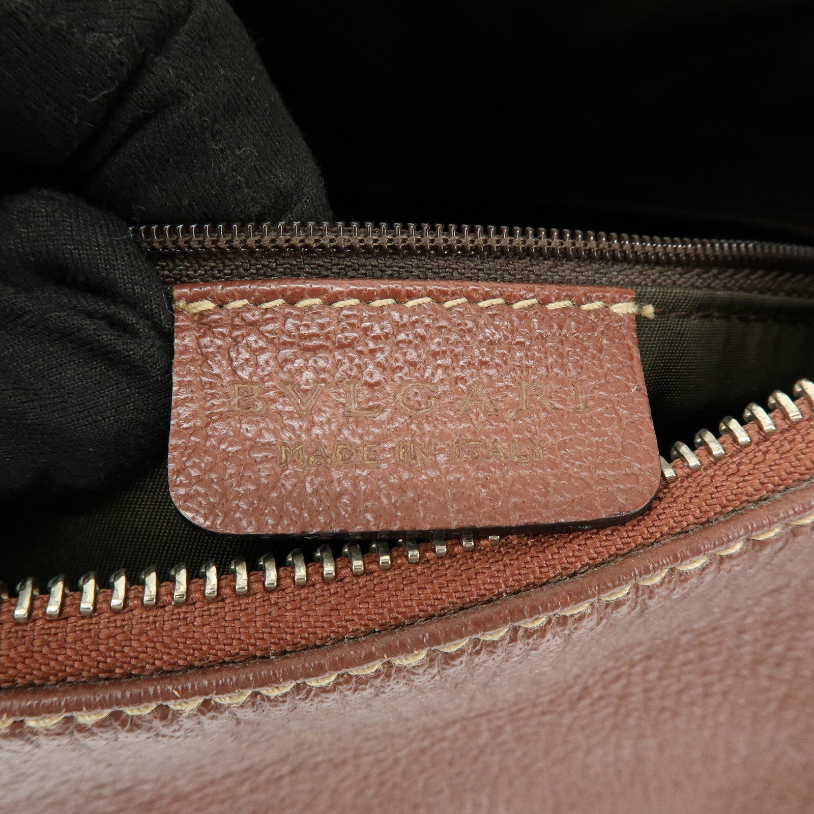 BVLGARI Leather Shoulder Bag Hand Bag Brown