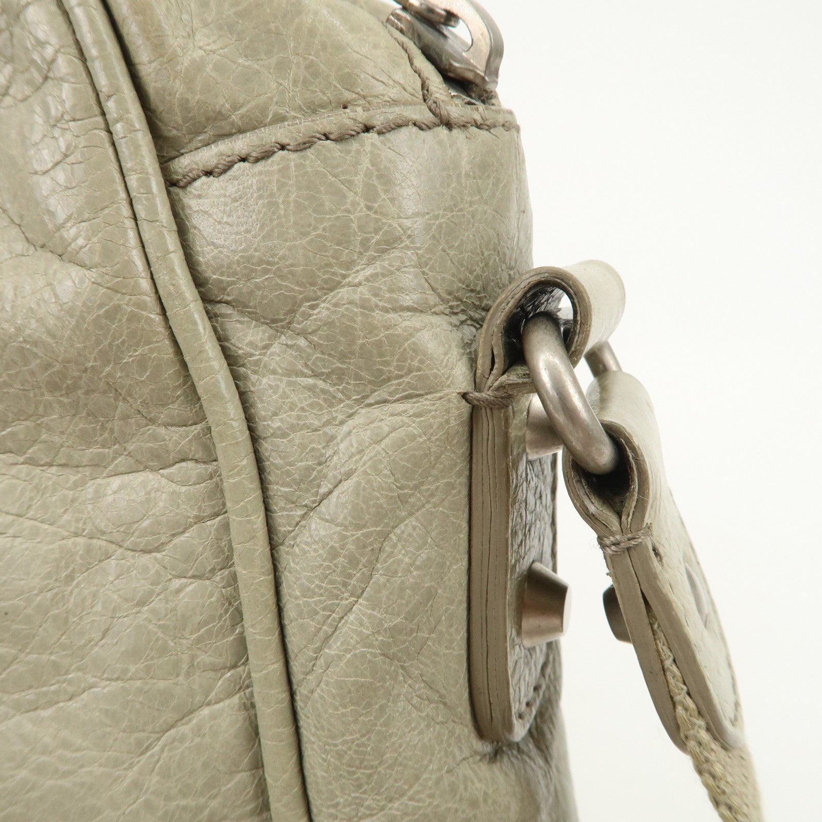 BALENCIAGA Leather Classic Reporter Shoulder Bag Beige 272861