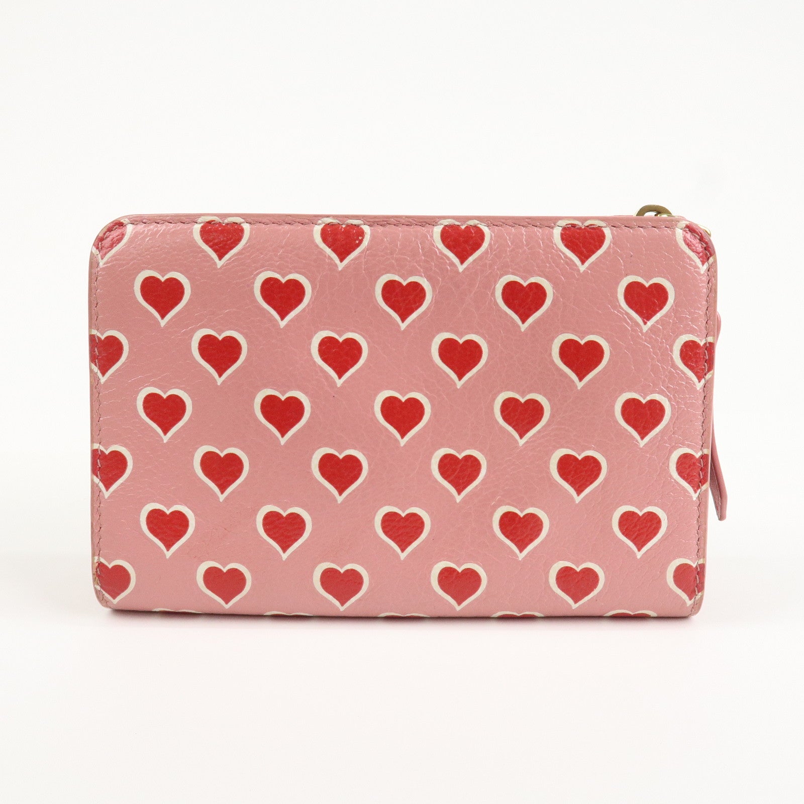 MIU MIU Leather Heart Bi-fold Wallet Pink Red 5ML014 Used
