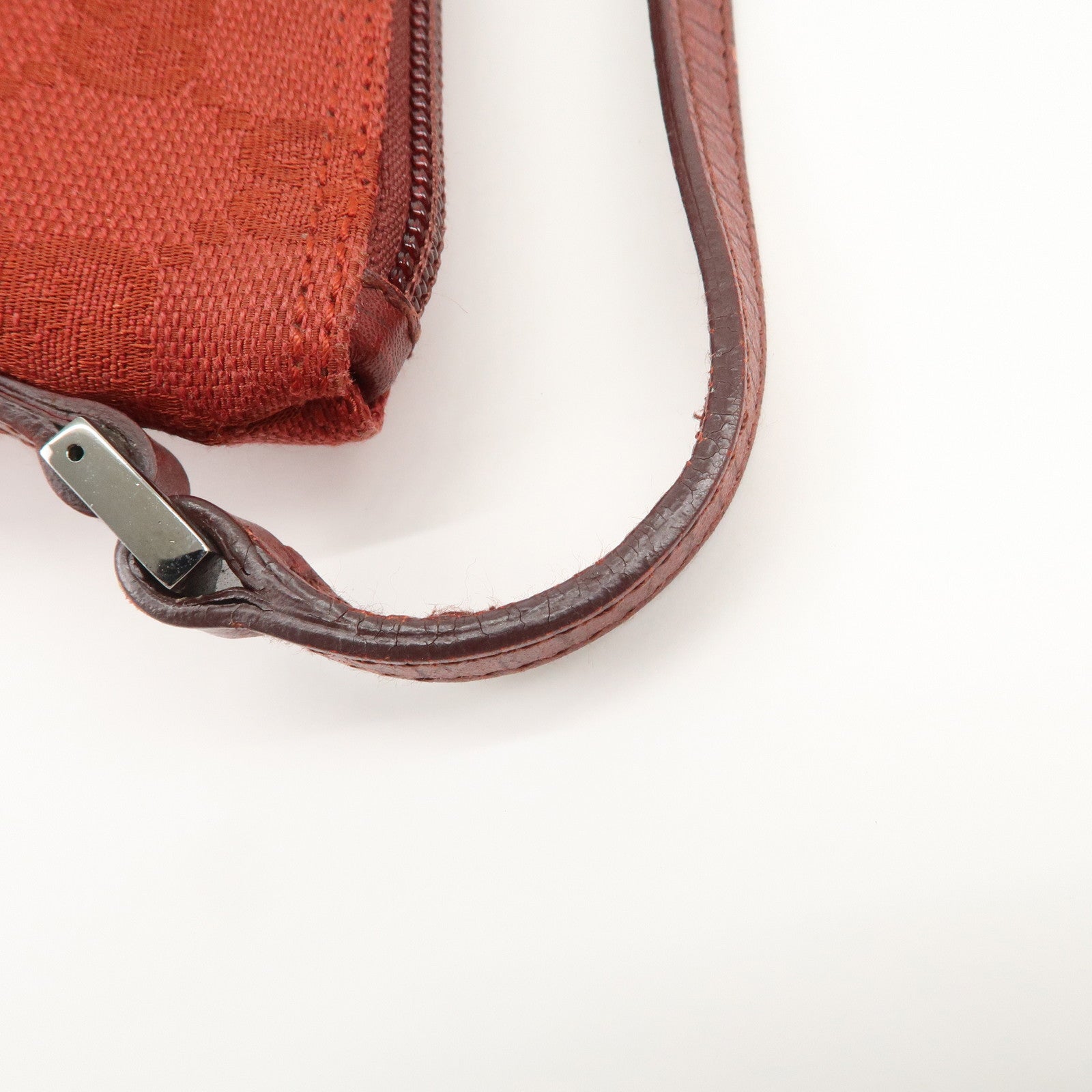 GUCCI Boat Bag GG Canvas Leather Accessory Poach Hand Bag Red 07198