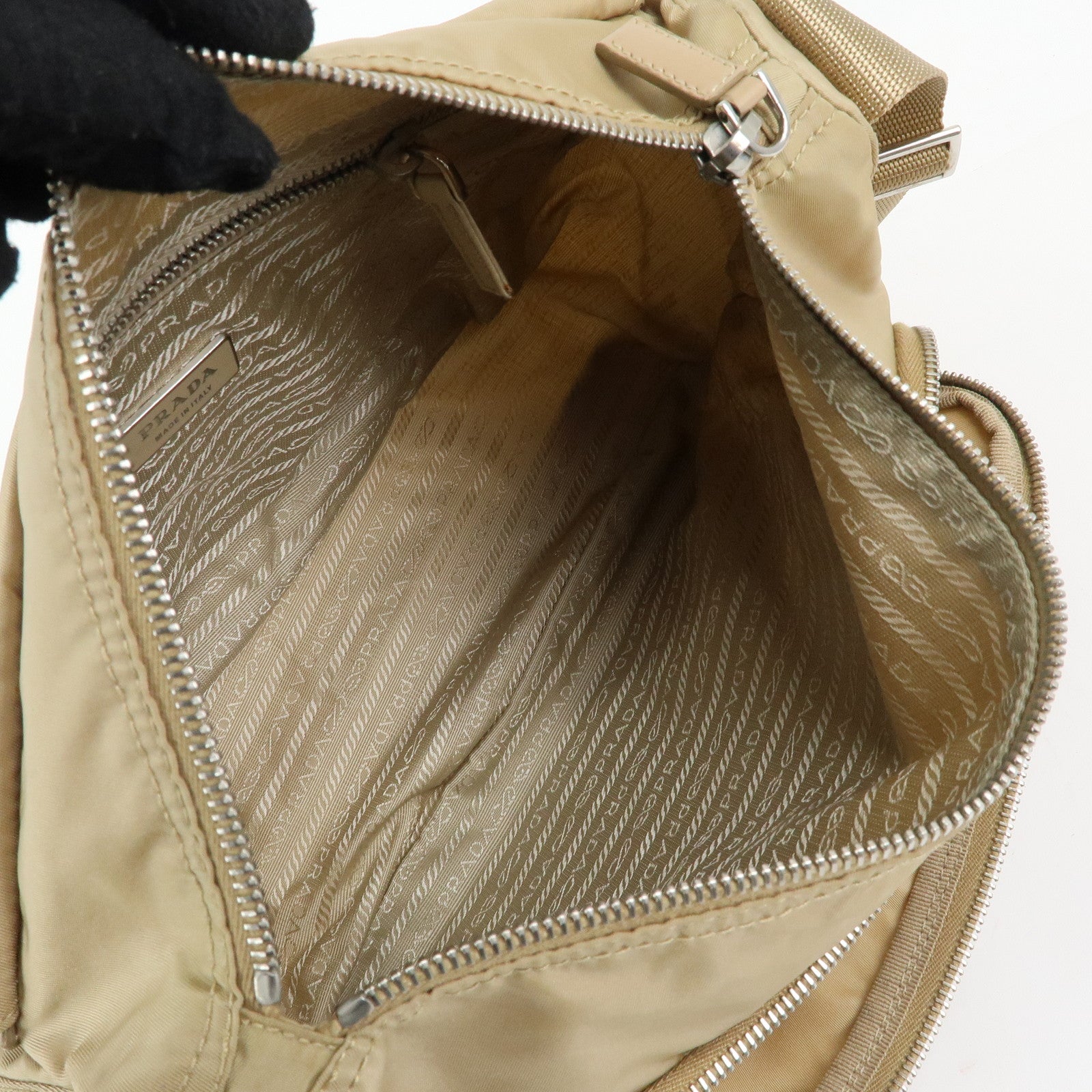 PRADA Triangle Logo Nylon Shoulder Bag Crossbody Bag Beige 1BD953