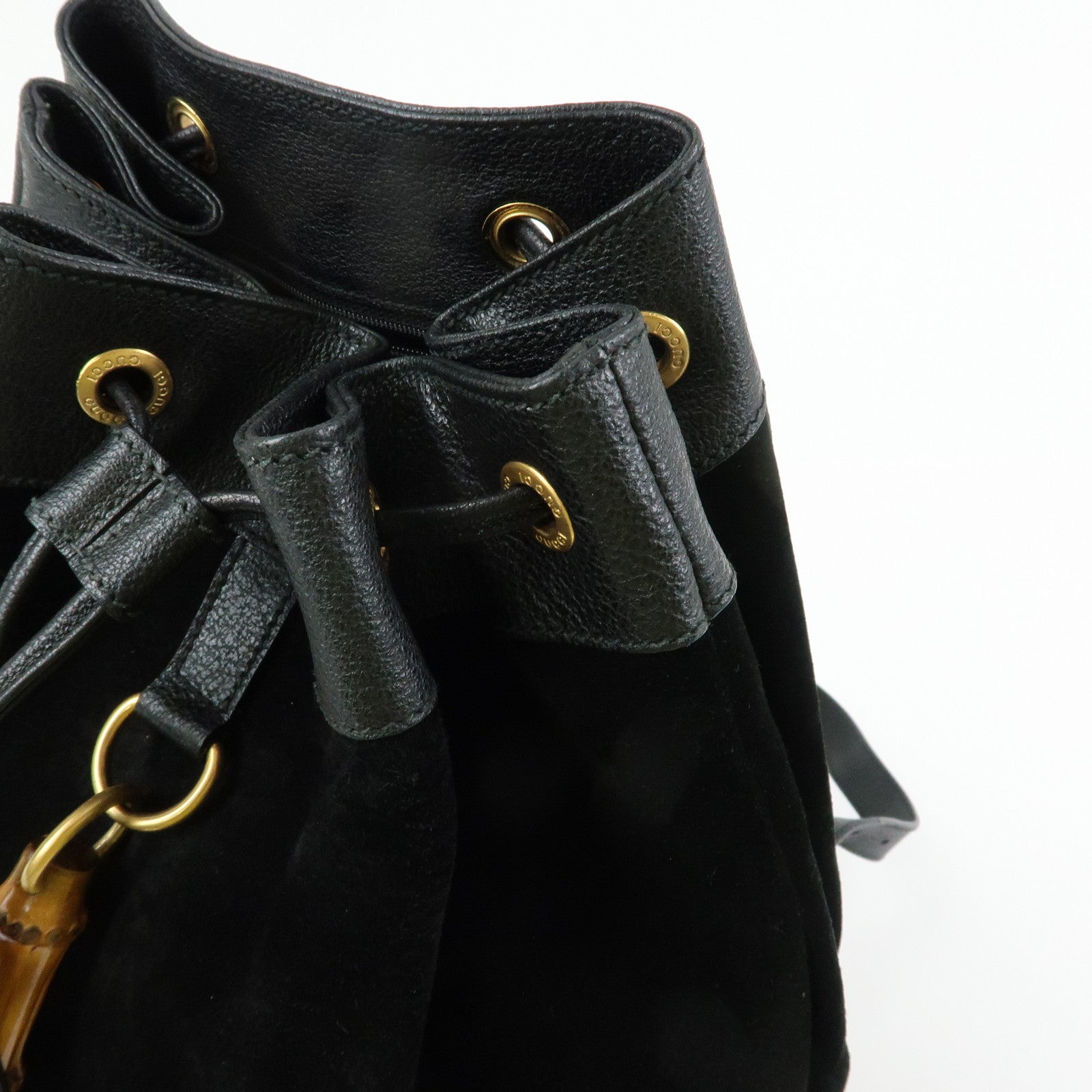 GUCCI Bamboo Suede Leather Backpack Rucksuck Black 003・2855・0043・0