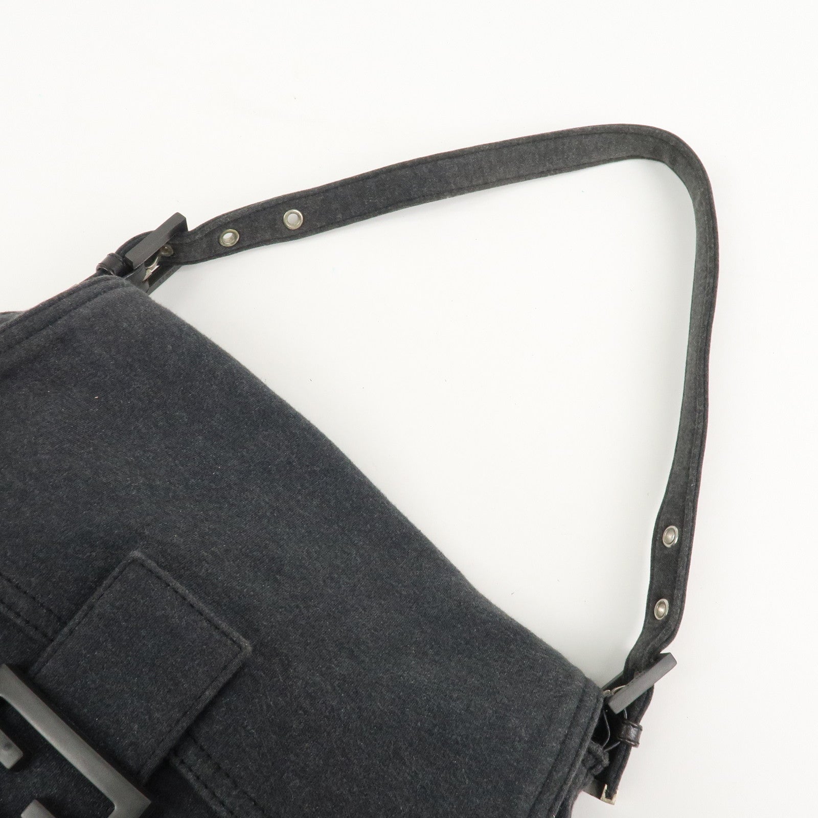 FENDI Mamma Baguette Cotton Shoulder Bag Hand Bag Gray 26325