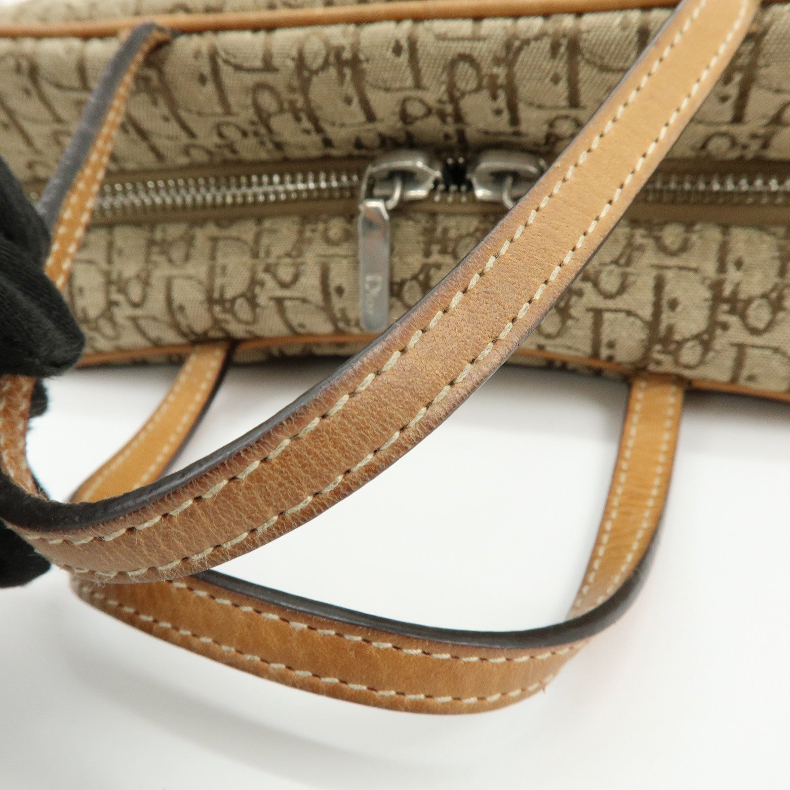 Christian Dior Trotter Canvas Leather Hand Bag Cosmetic Bag Brown