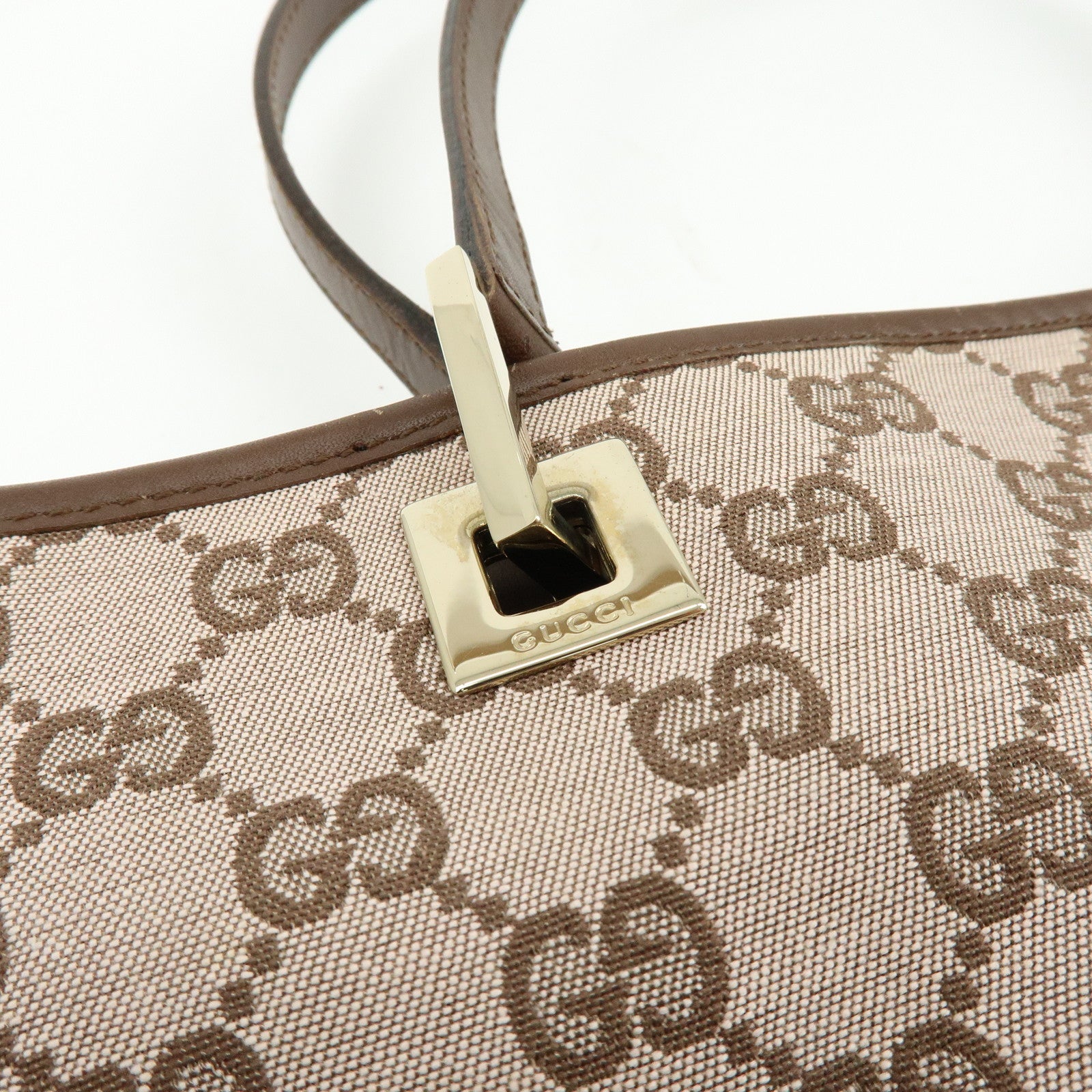 GUCCI GG Monogram Canvas Leather Tote Bag Hand Bag Brown 002.1098
