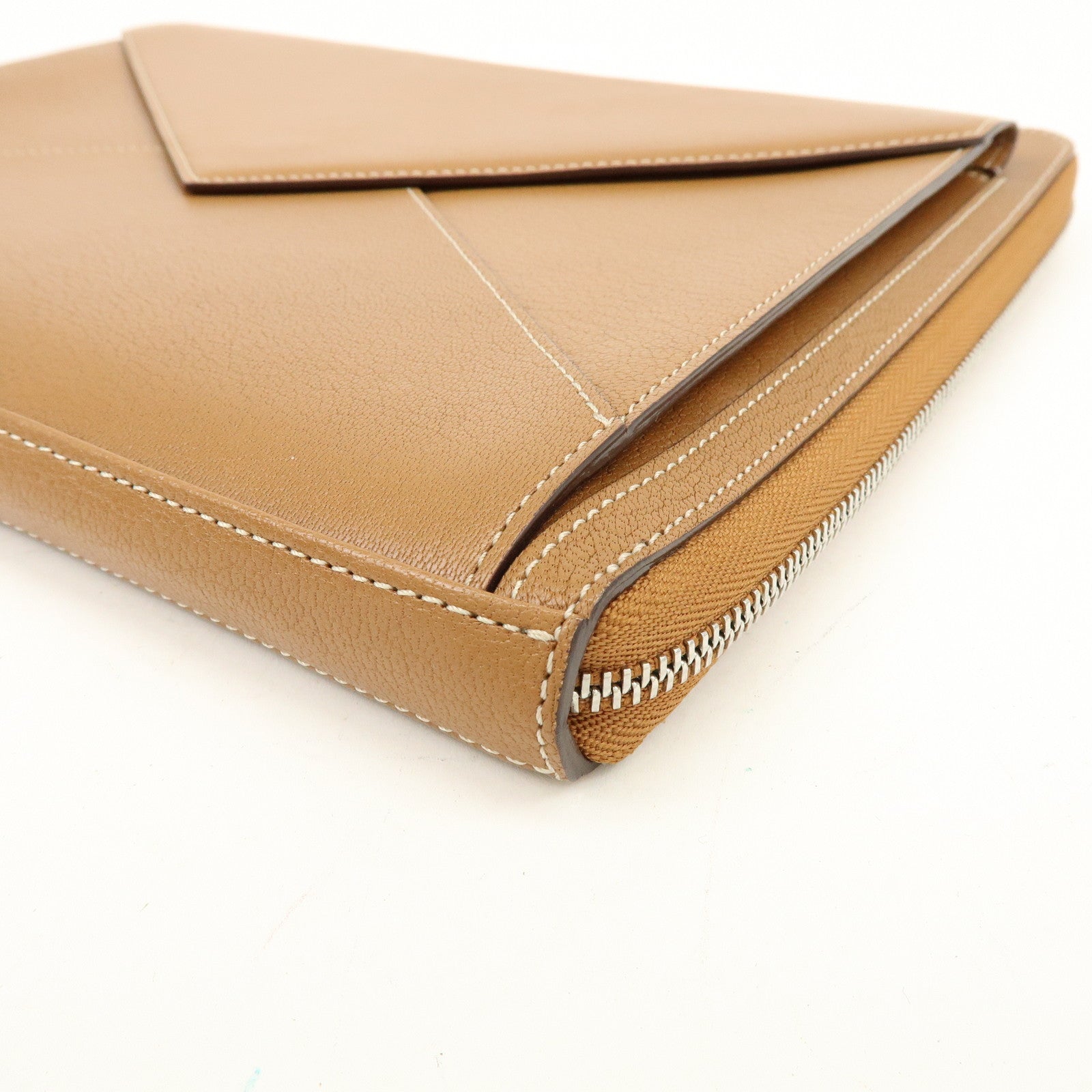 Cartier Leather Envelope Clutch Bag Pouch Brown
