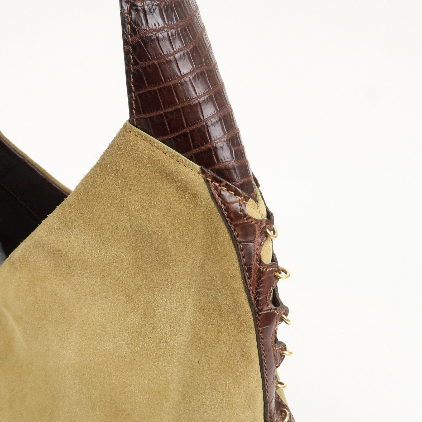 LOEWE Anagram Suede Embossed Leather Shoulder Bag Hand Bag Beige