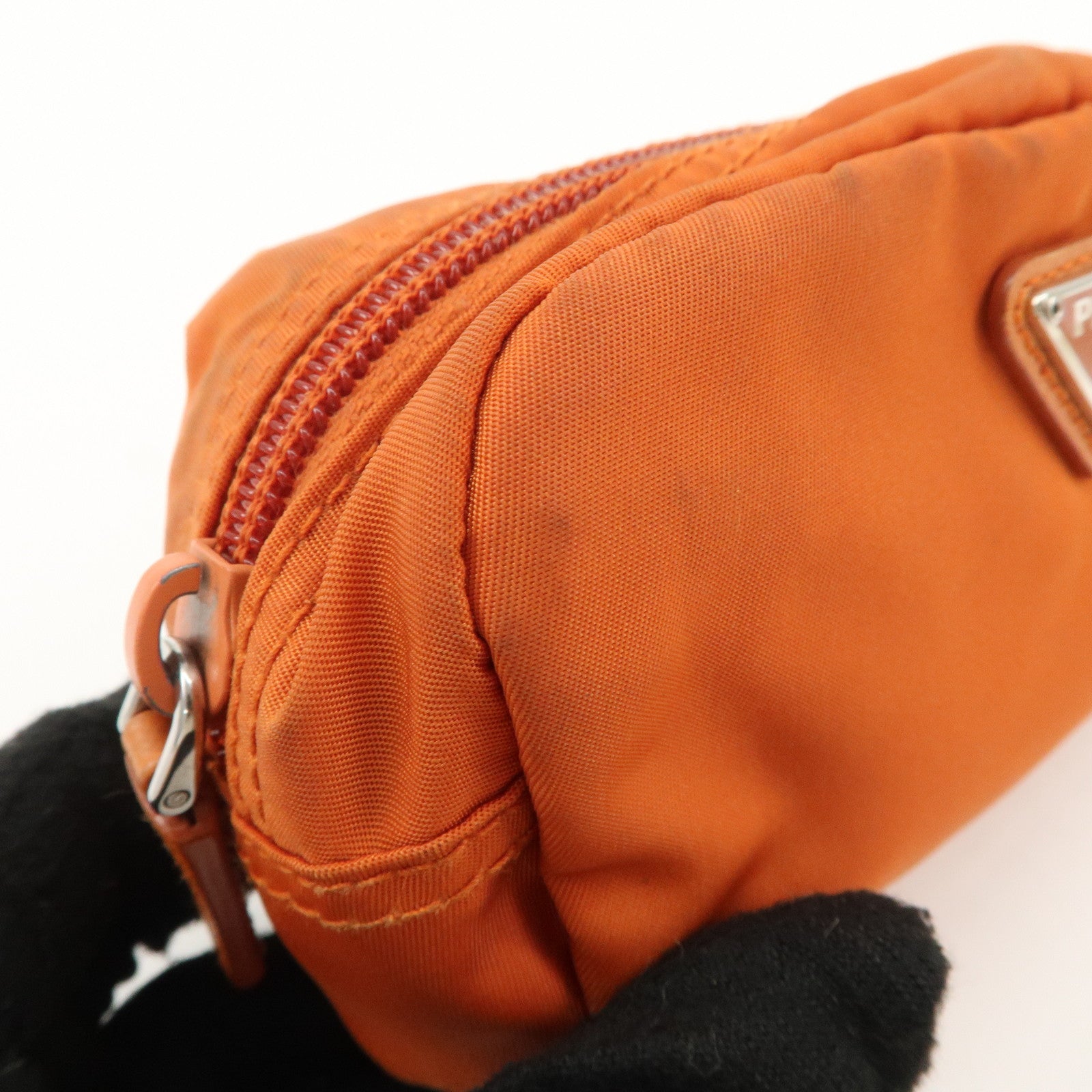PRADA Set of 2 Nylon Leather Cosmetic Pouch Orange Black 1N0175 Used