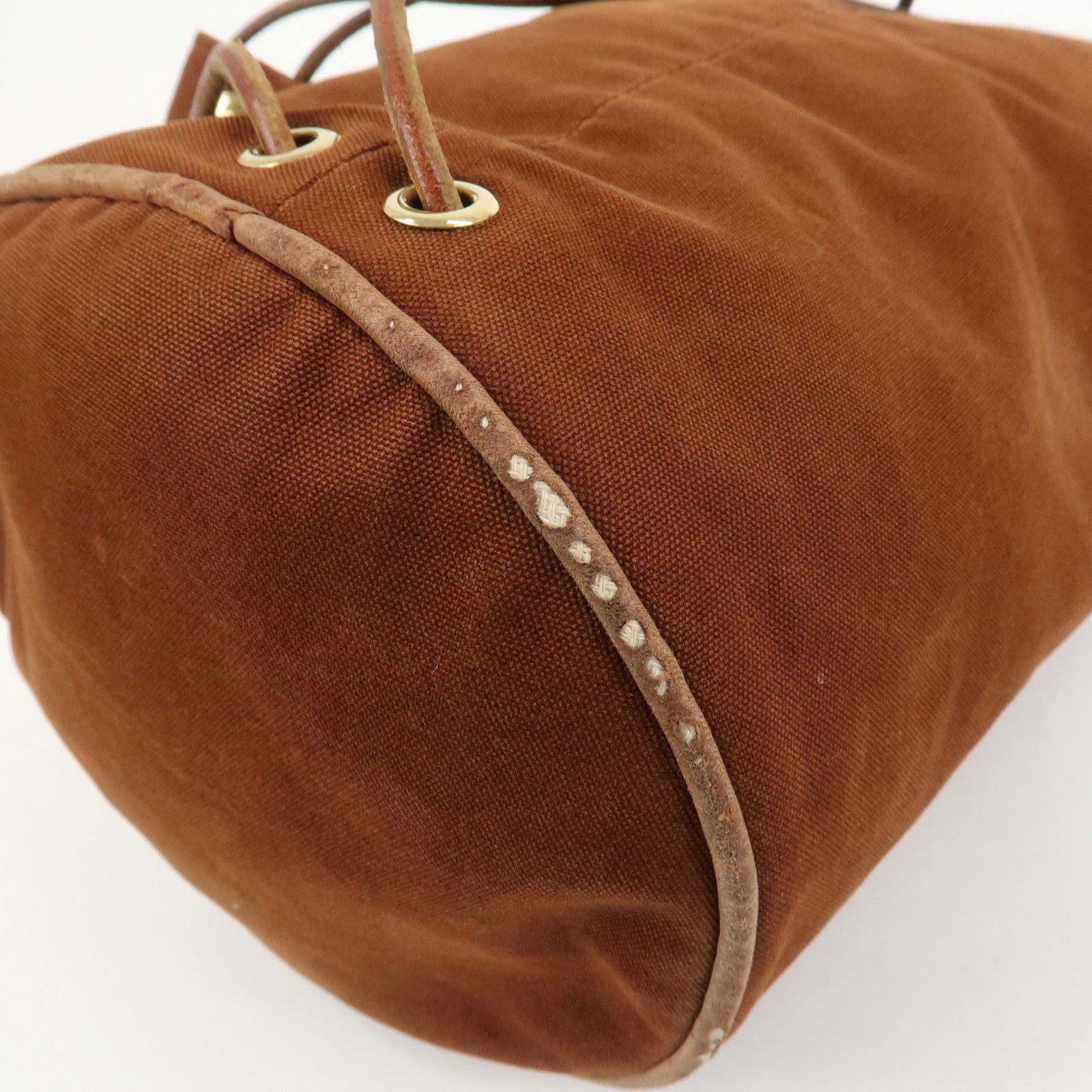 HERMES Canvas Leather Porochon Mimil PM Drawstring Backpack Brown