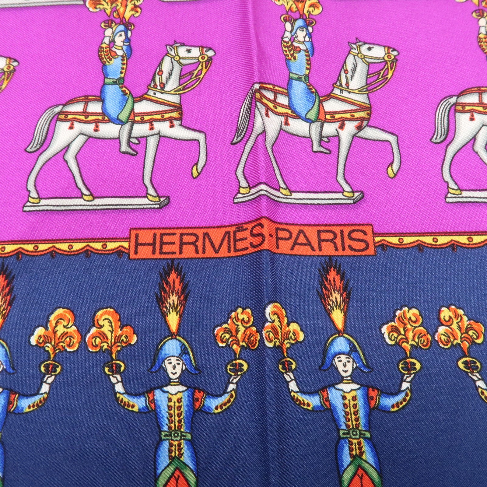 HERMES Carre 90 Silk 100% Scarf Les Artificiers Navy Purple