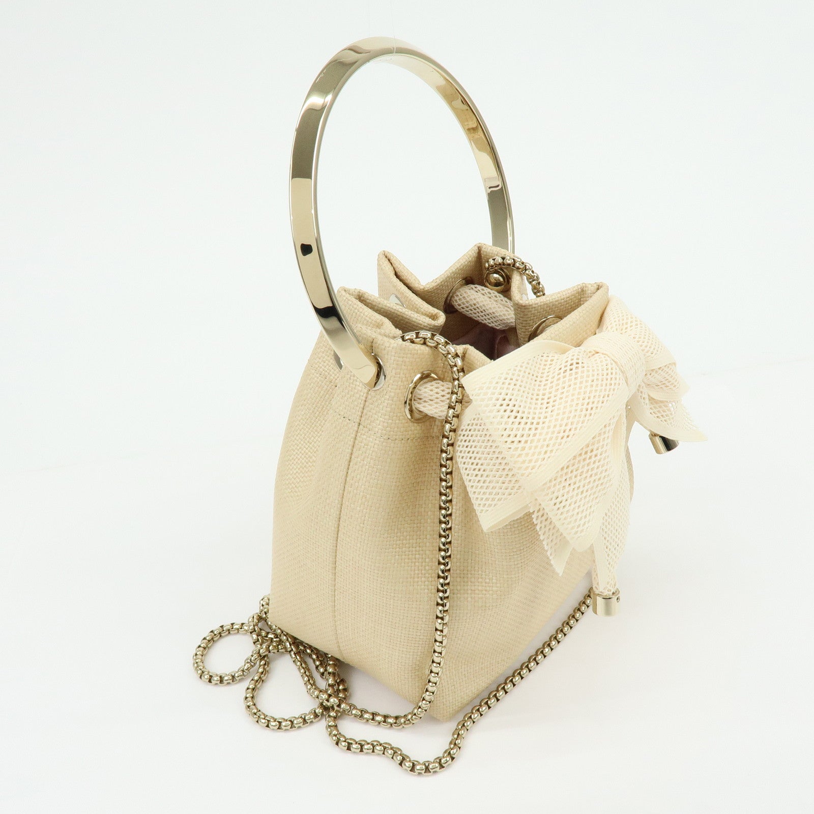JIMMY CHOO Bon Bon Raffia 2Way Bag Chain Shoulder Bag Natural