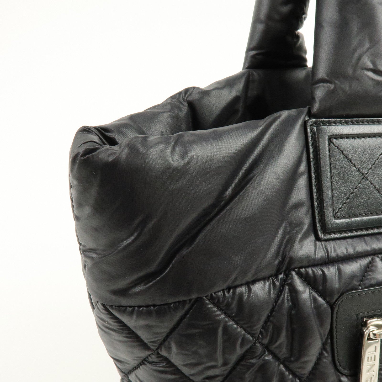 CHANEL COCO Cocoon PM Nylon Leather Tote Bag Hand Bag Black A48610