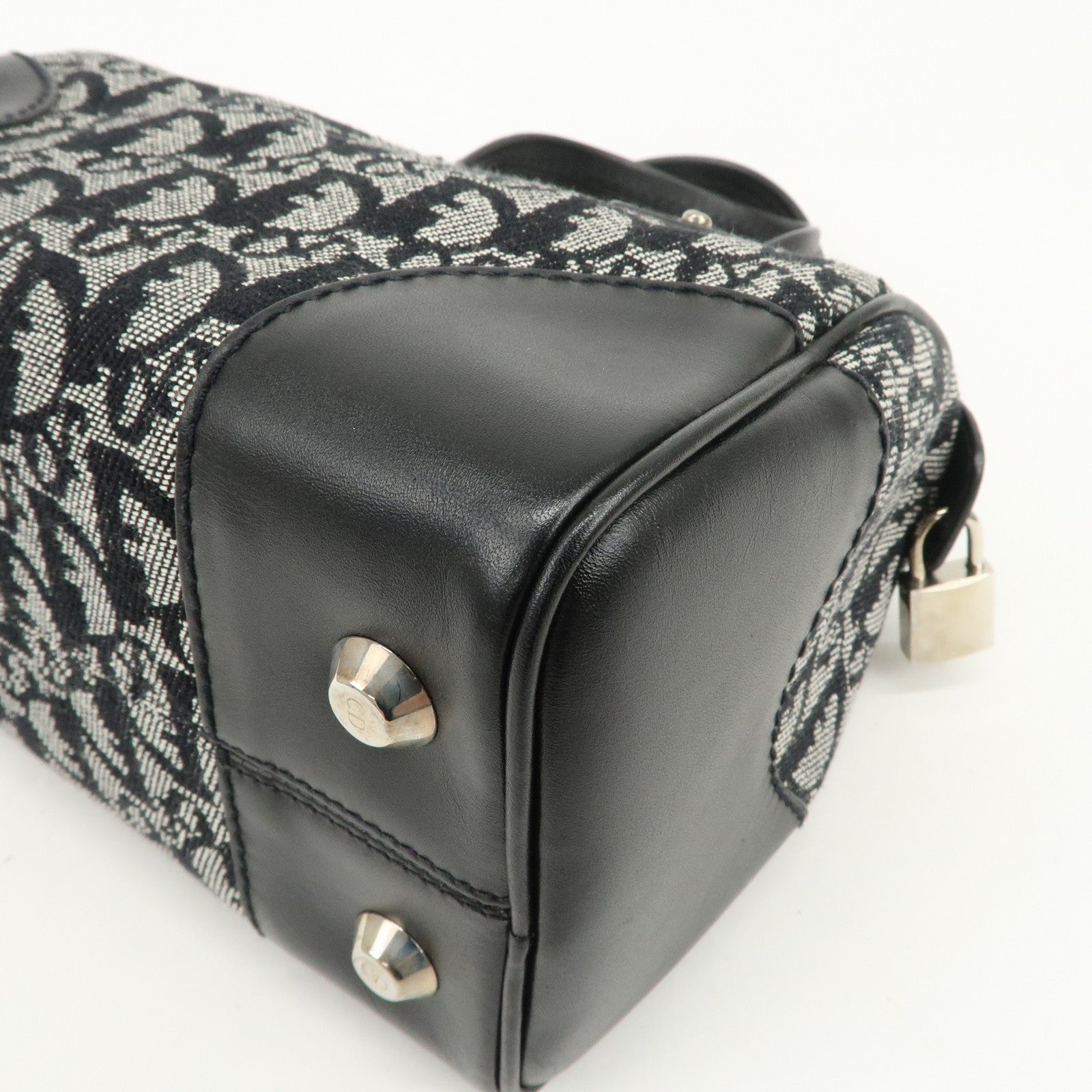 Christian Dior Trotter Canvas Leather Boston Bag Black