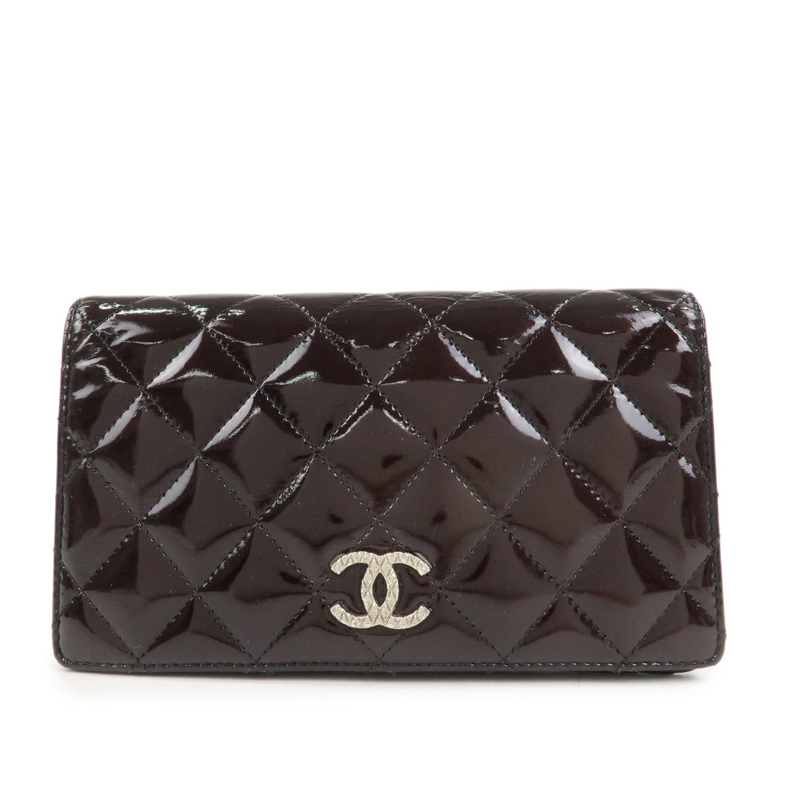 CHANEL COCO Mark Matelasse Patent Leather Long Wallet Black A48691