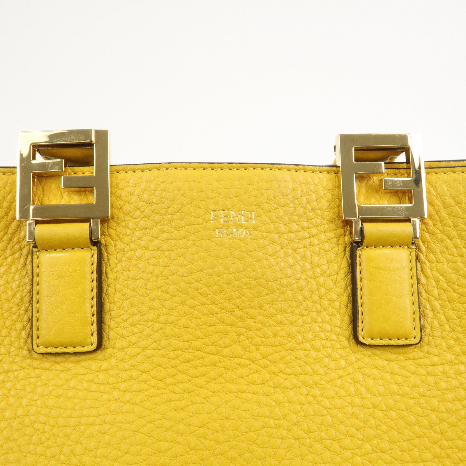 FENDI Selleria Leather 2Way Hand Tote Shoulder Bag Yellow 8BH368