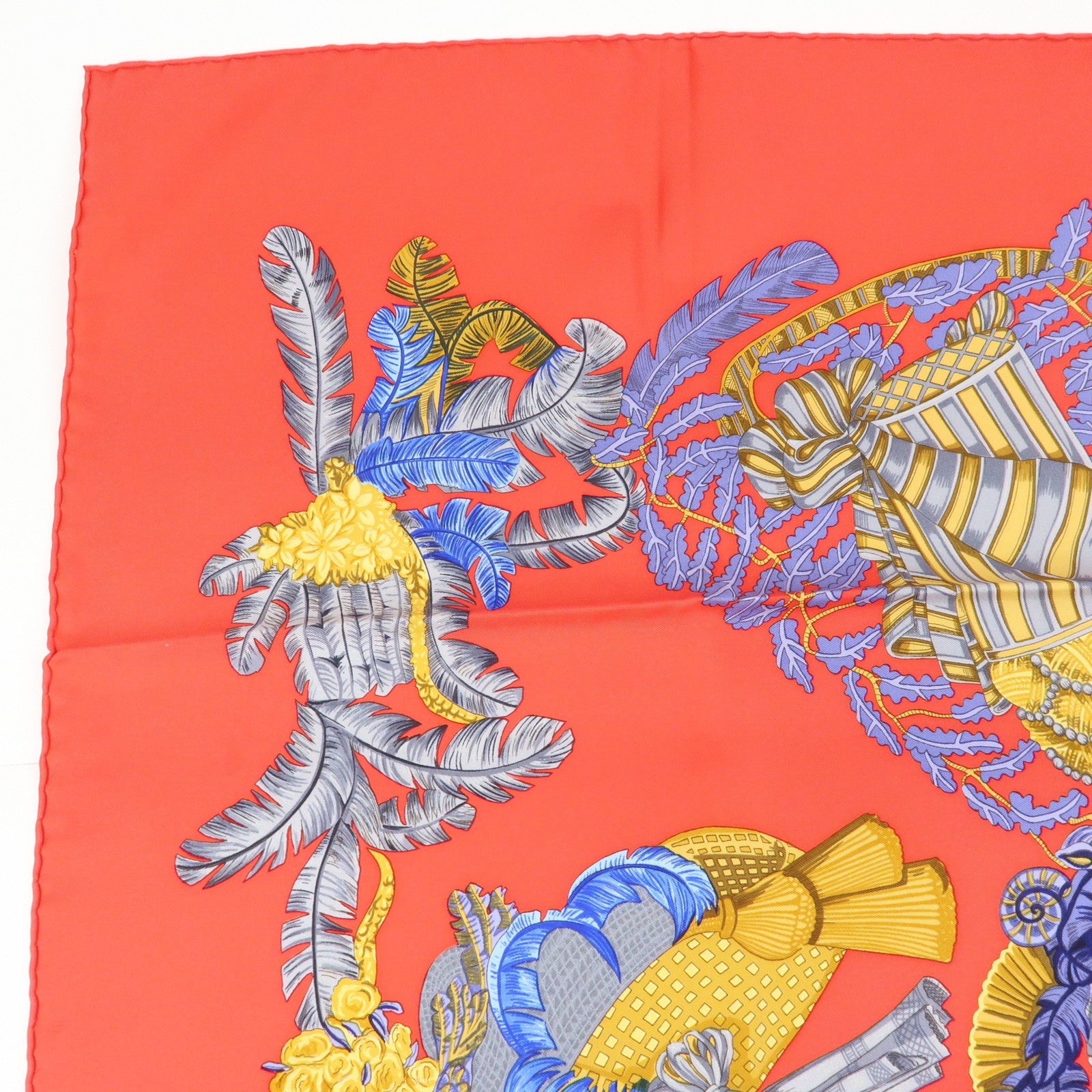 HERMES Carre 90 Silk 100% Scarf Chapeau Red Yellow