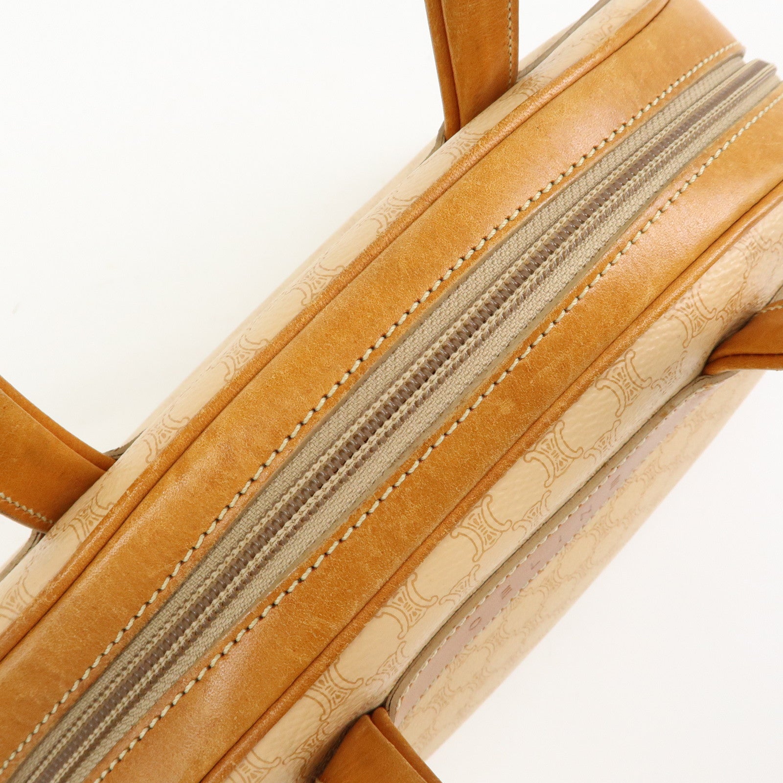CELINE Macadam PVC Leather Hand Bag Boston Bag Beige Camel