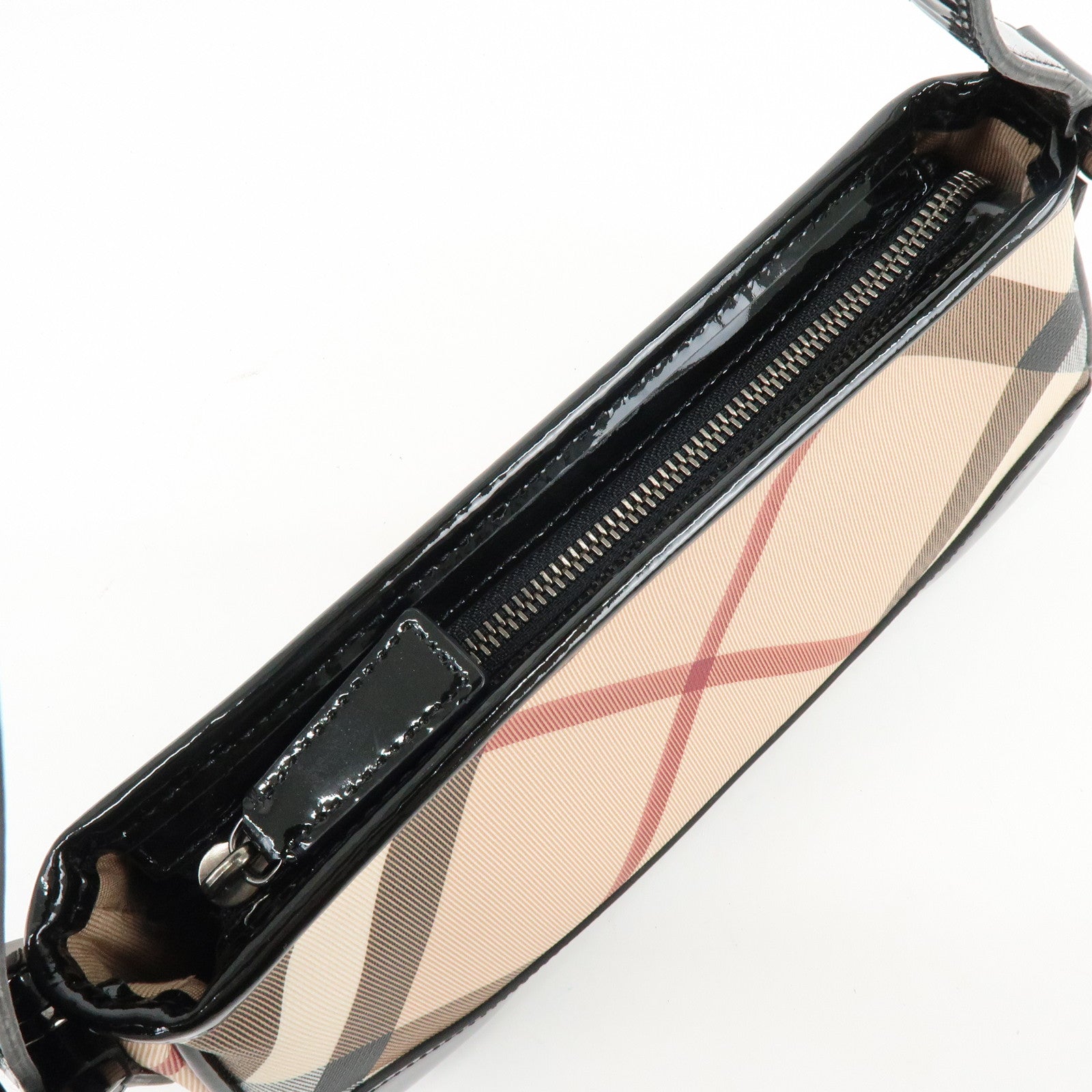 BURBERRY Nova Plaid PVC Patent Leather Hand Bag Beige Black