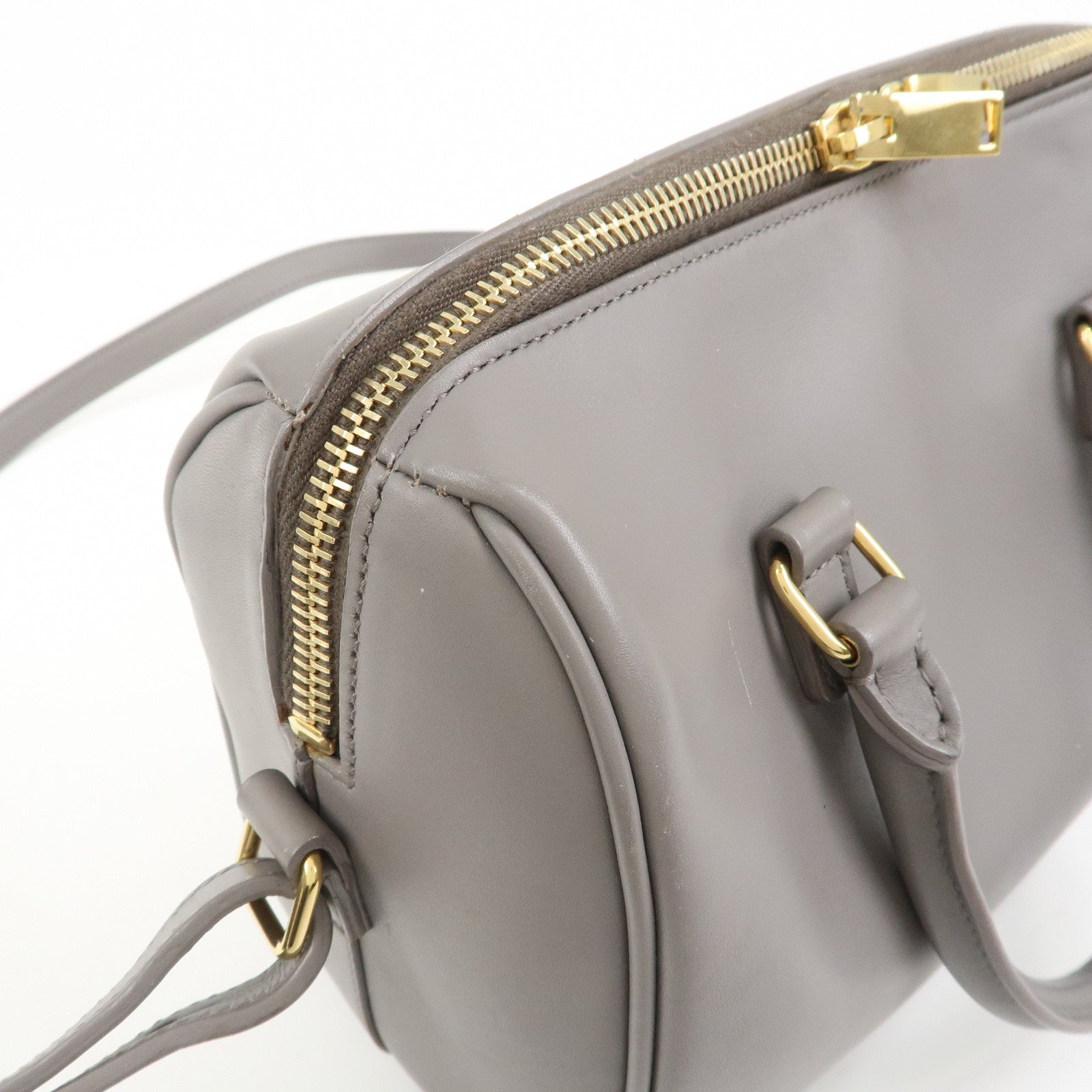SAINT LAURENT PARIS Baby Duffle Leather 2WAY Hand Bag Gray 330958