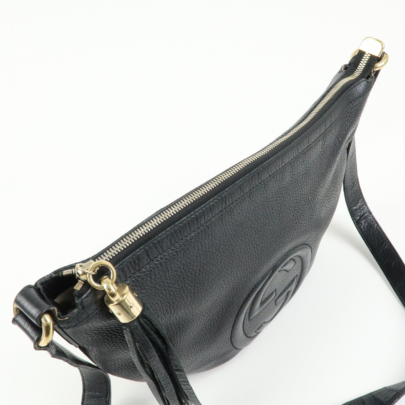 GUCCI SOHO Interlocking G Leather Shoulder Bag Tassel Black 308361