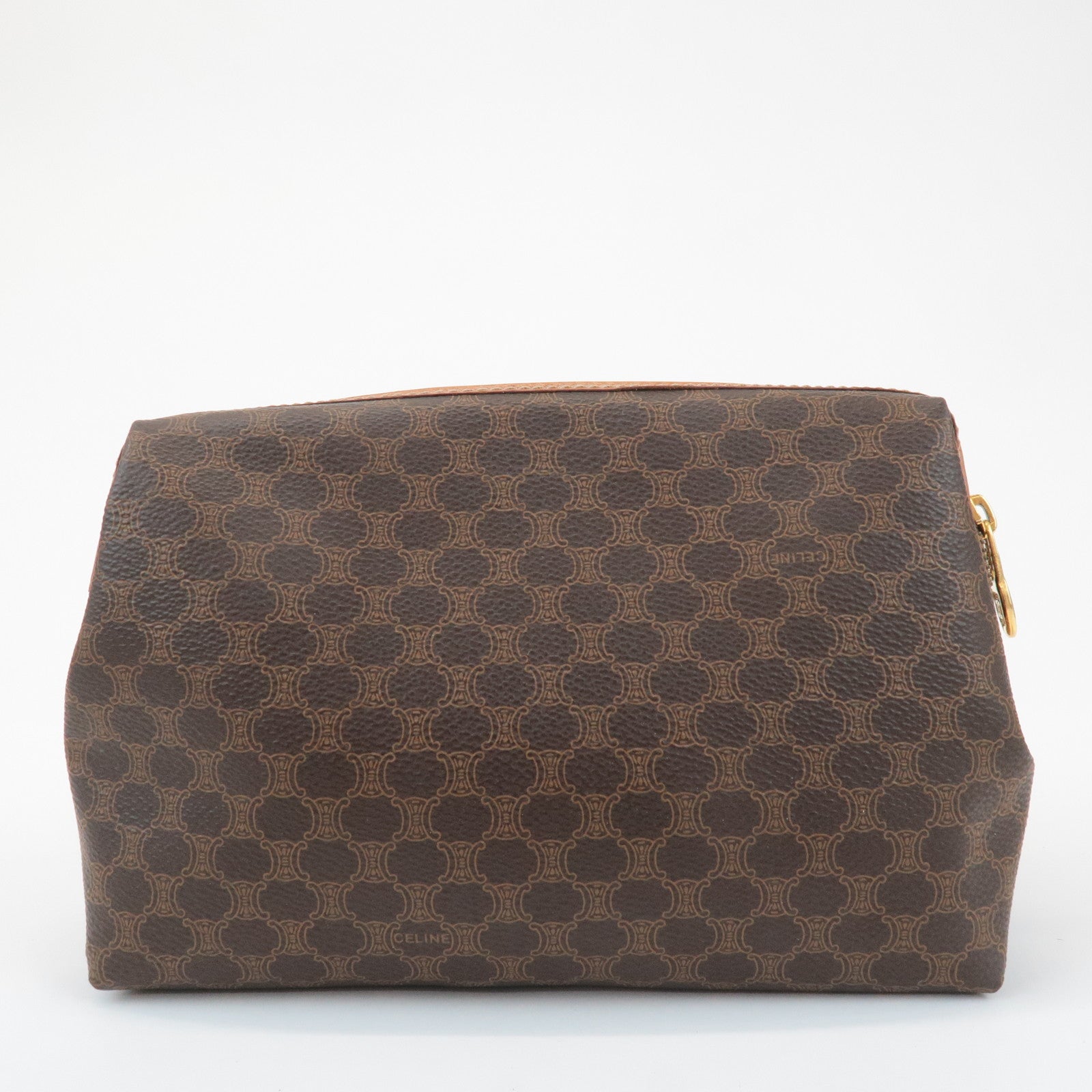 CELINE Macadam PVC Leather Canvas Pouch Brown Gold Hardware