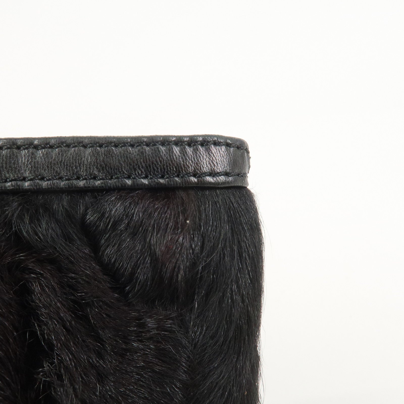 LOEWE Logo Fur Leather Cosmetic Pouch Black