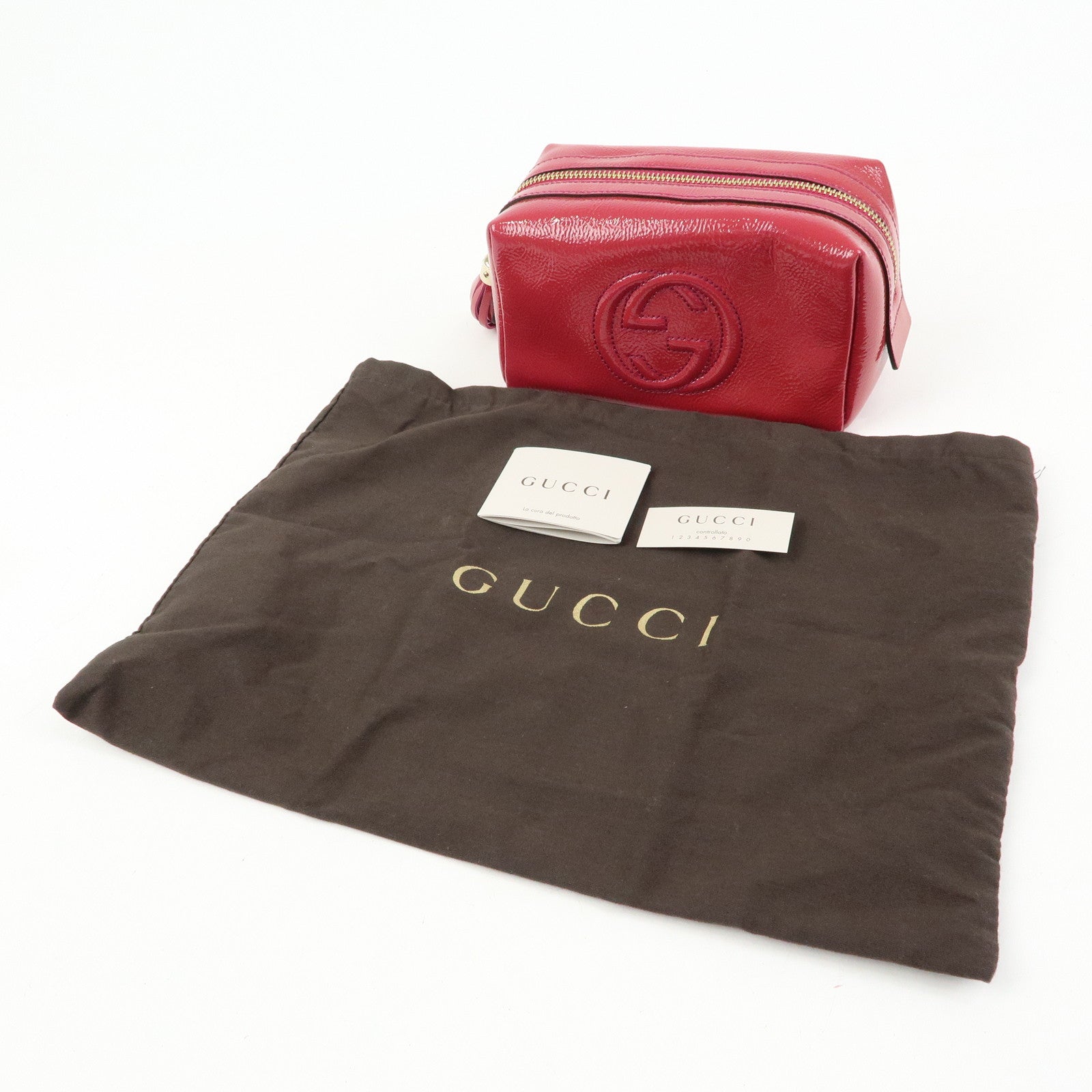 GUCCI Soho Interlocking G Nylon Patent Leather Cosmetic Pouch Pink