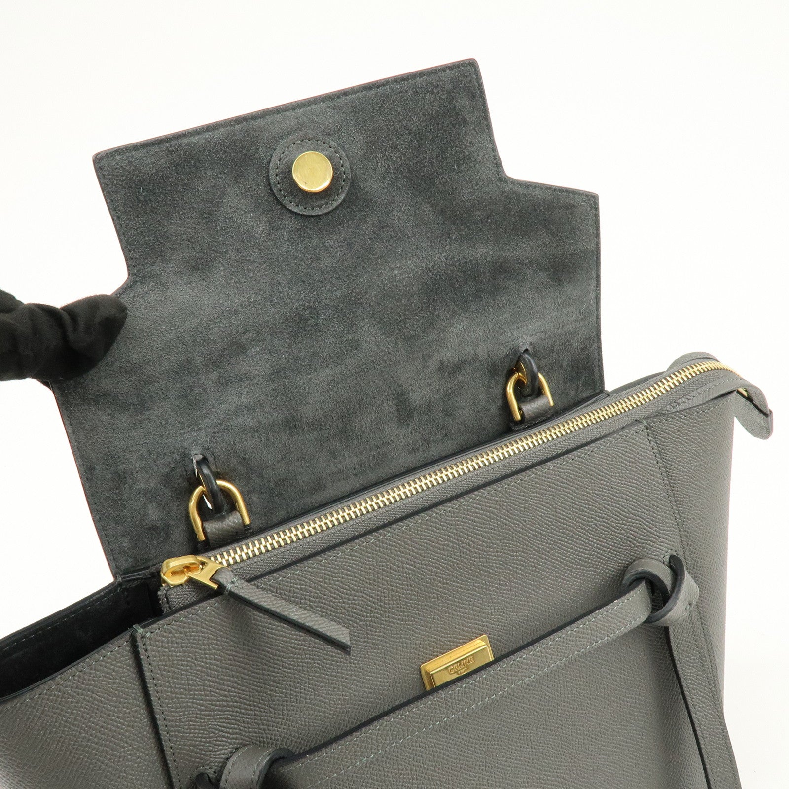 CELINE Belt Bag Leather 2Way Bag Shoulder Bag Hand Bag Gray