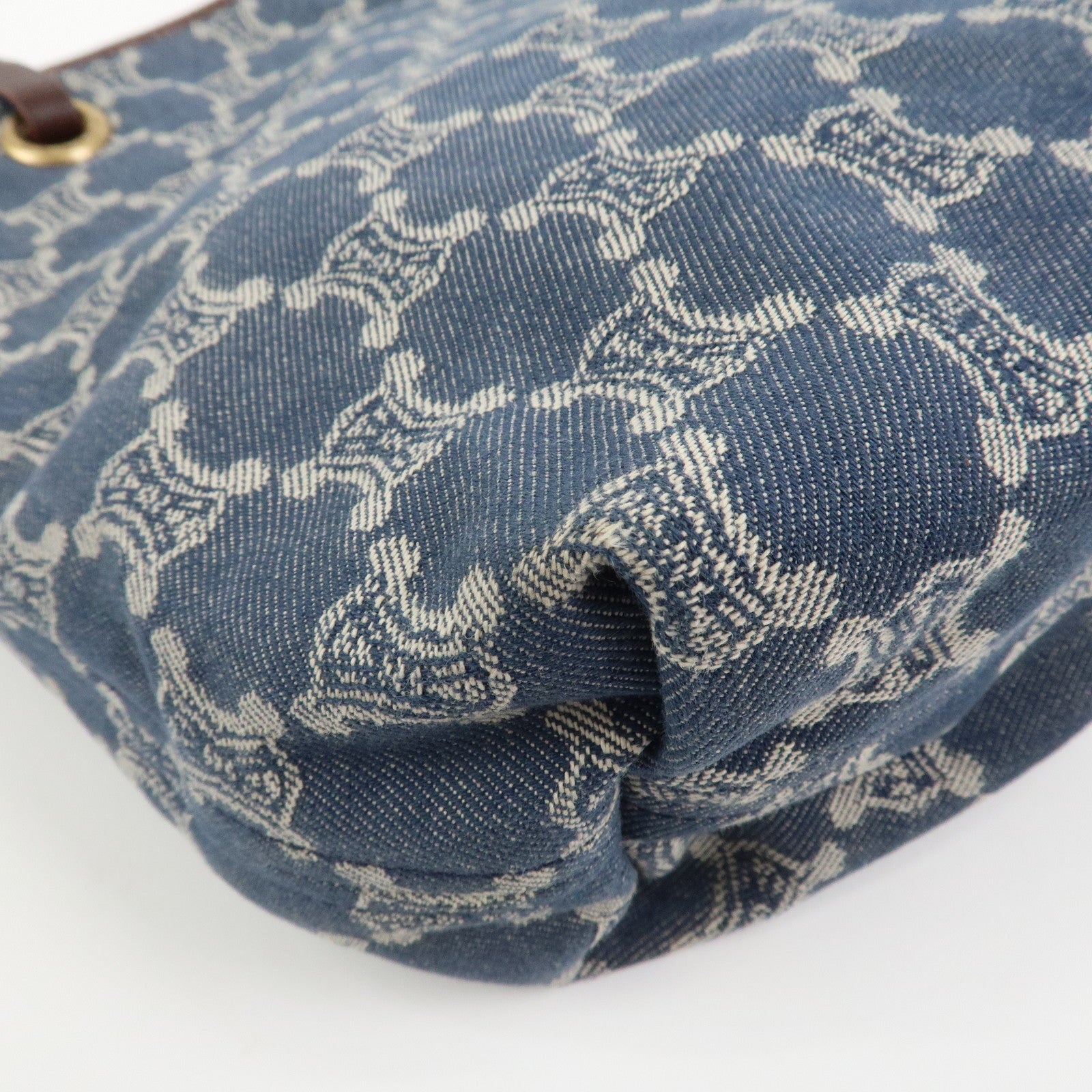 CELINE Macadam Denim Leather Tote Bag Shoulder Bag Blue Brown