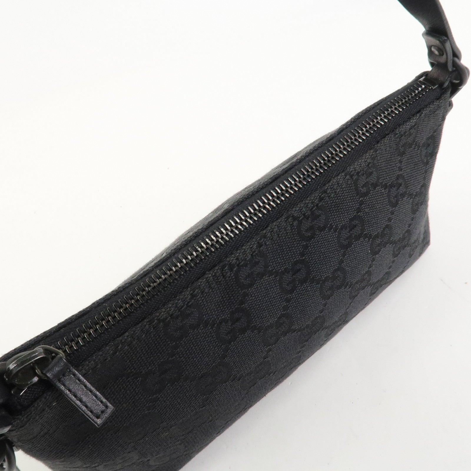 GUCCI GG Canvas Leather Shoulder Bag Hand Bag Pouch Black 103399