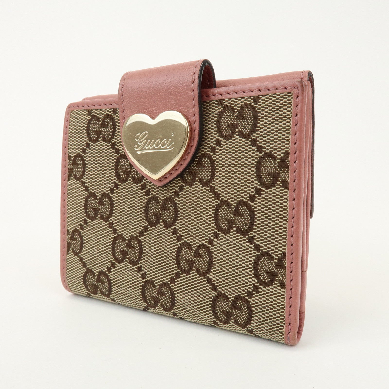 GUCCI Lovely Heart GG Monogram Canvas Leather Compact Wallet 203548