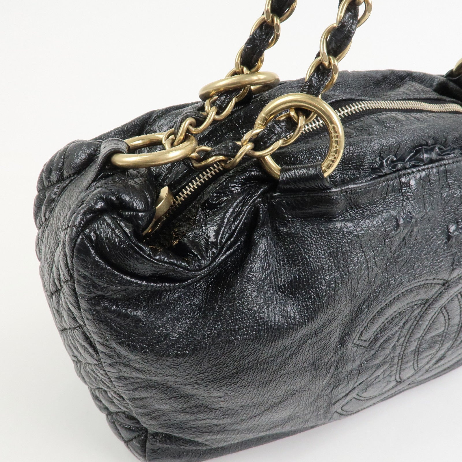 CHANEL Leather Chain Shoulder Bag Hand Bag Black Gold