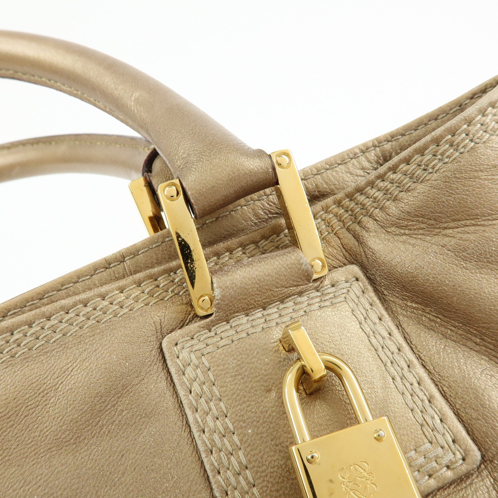 LOEWE Anagram Nappa Leather Tote Bag Hand Bag Gold