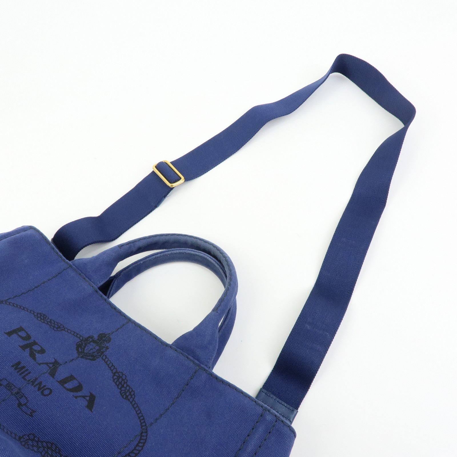 PRADA Triangle Logo Canapa 2Way Tote Bag Hand Bag Blue BN2642