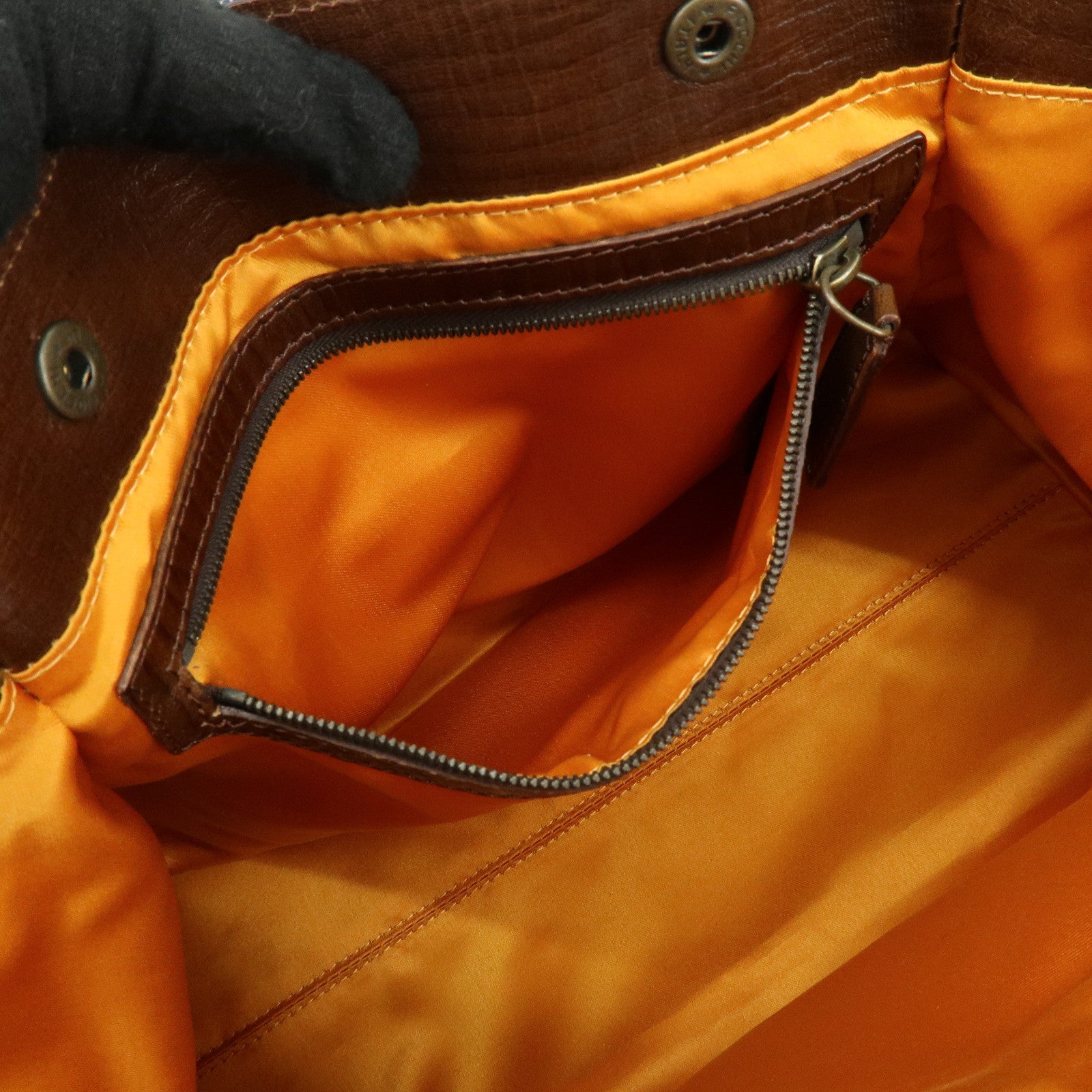 FENDI Etnico Zucca Denim Leather Shoulder Bag Blue Brown 8BN157