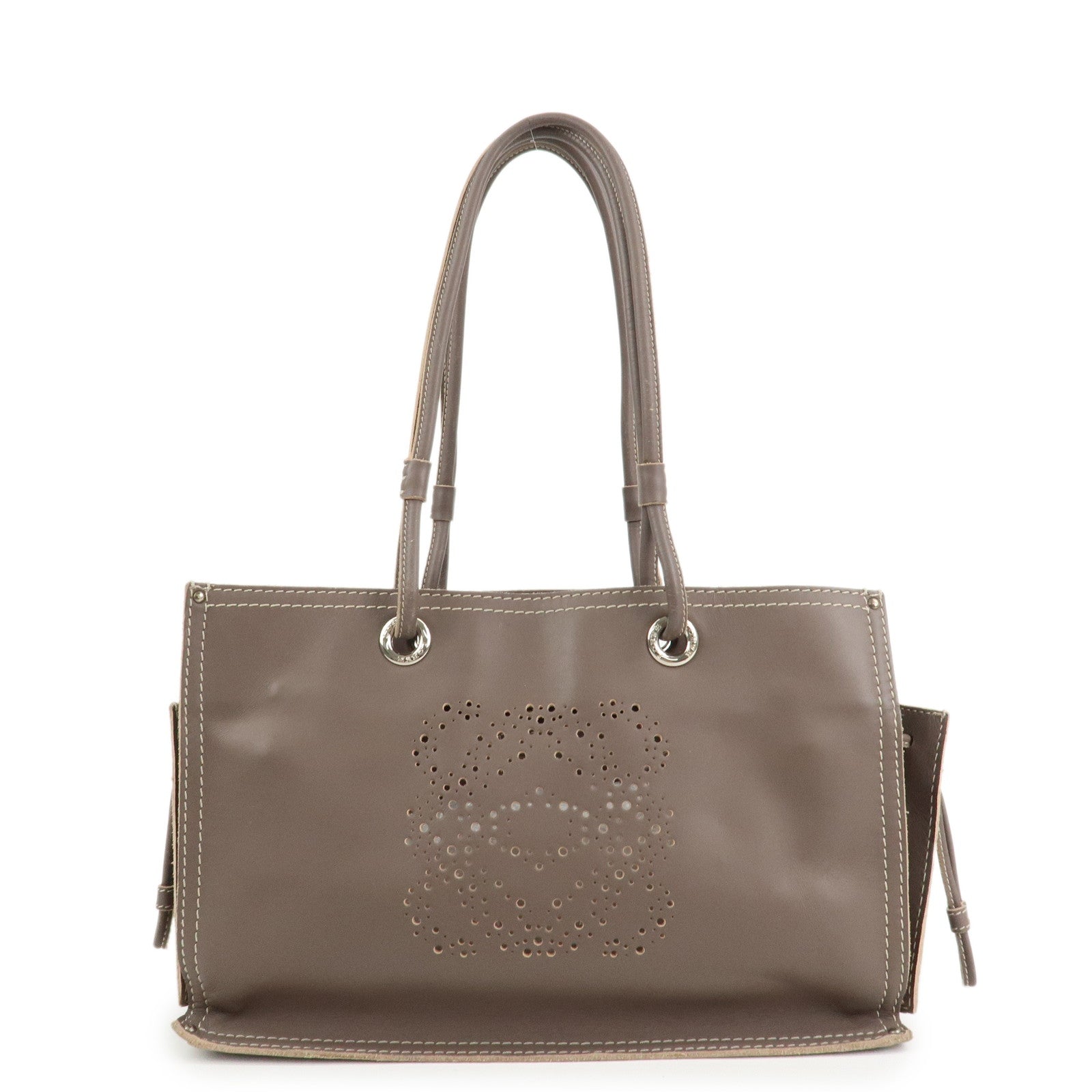 LOEWE Anagram Leather Shopper Tote Bag Shoulder Bag Brown