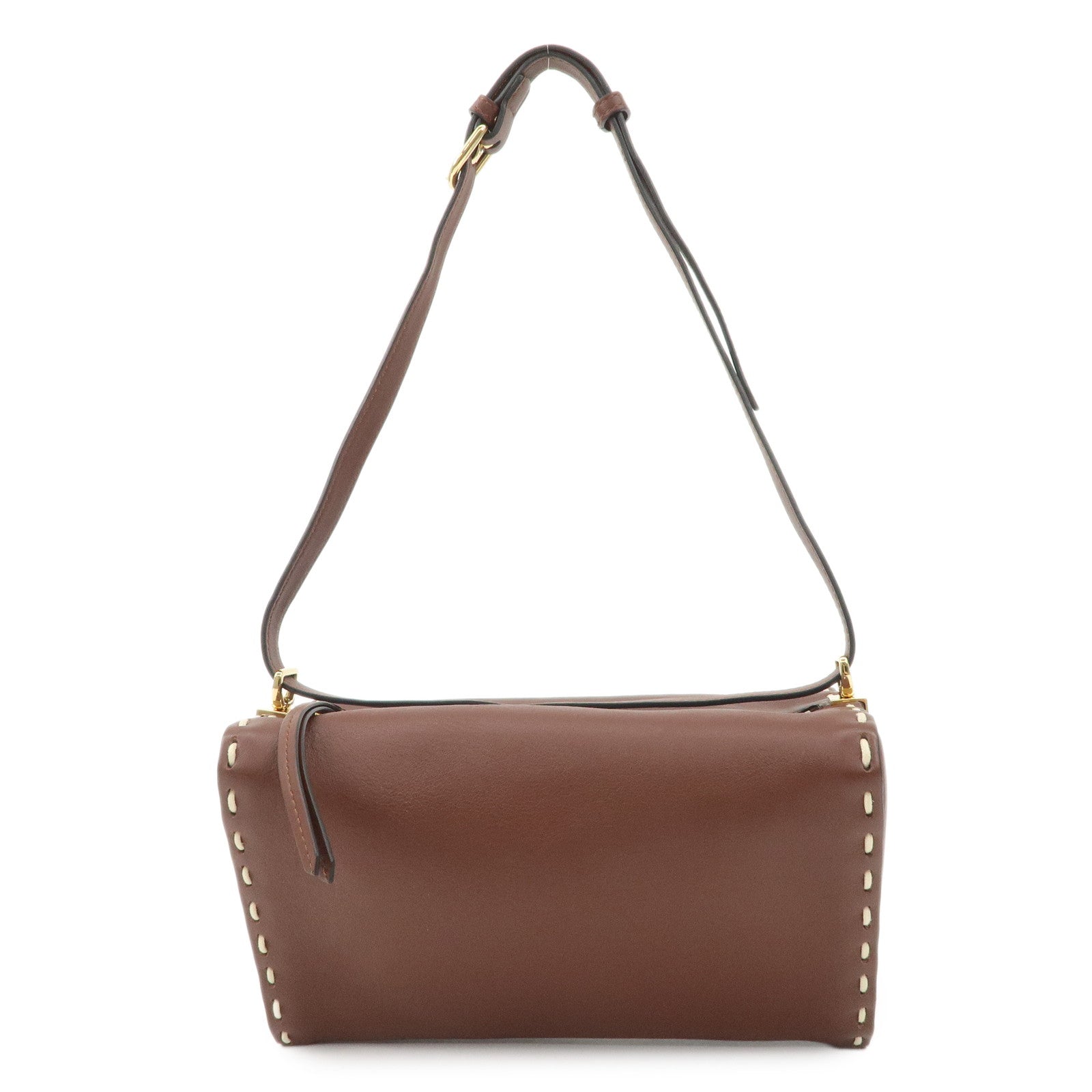 FENDI Selleria Leather Selleria Triangla Shoulder Bag Brown 8BS053