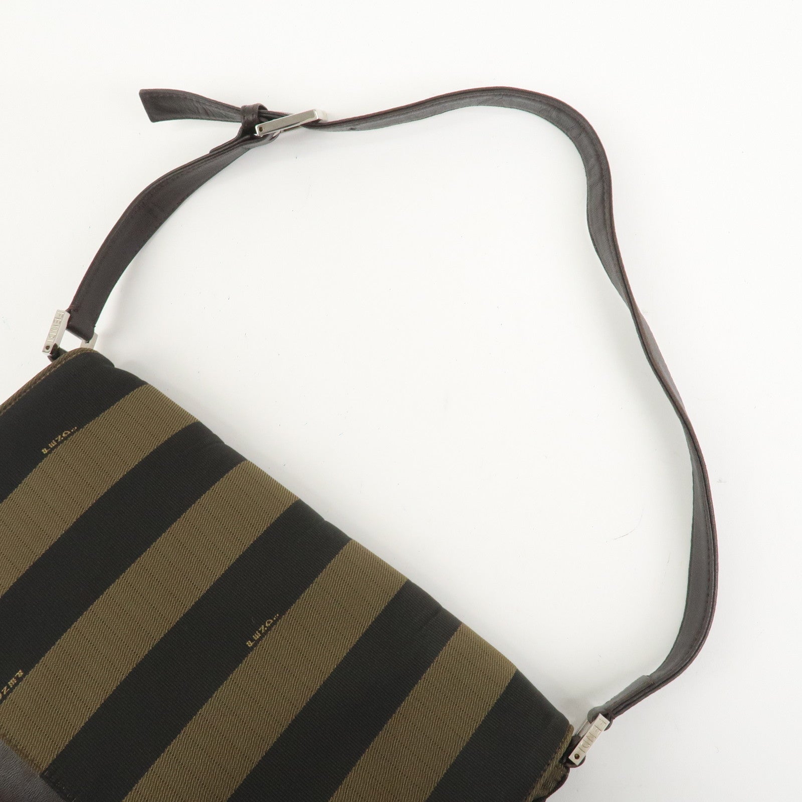 FENDI Pequin Canvas Leather Shoulder Bag Brown Black 26654