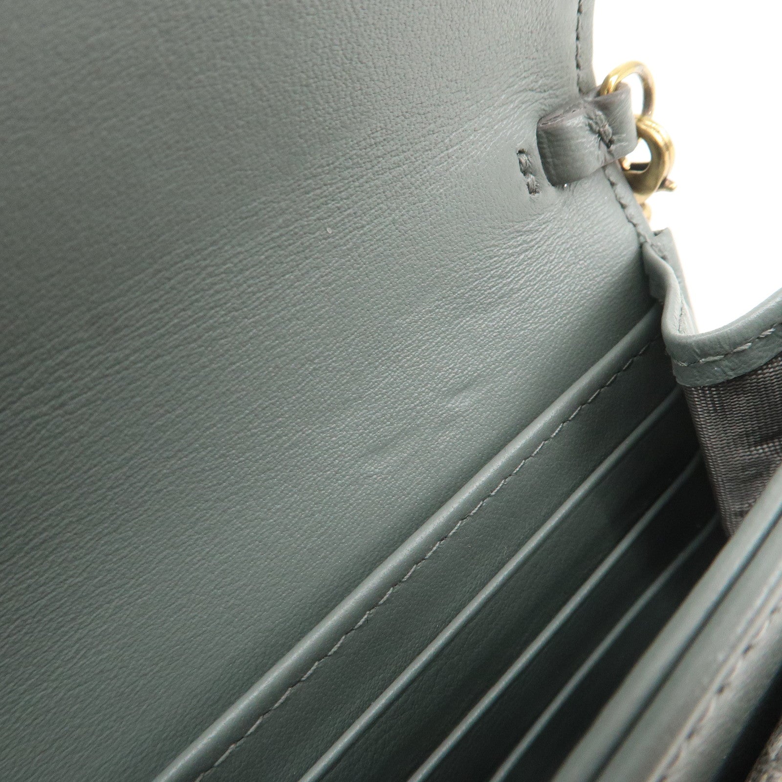 Christian Dior Oblique Jacquard Calf Leather Chain Wallet Gray WOC