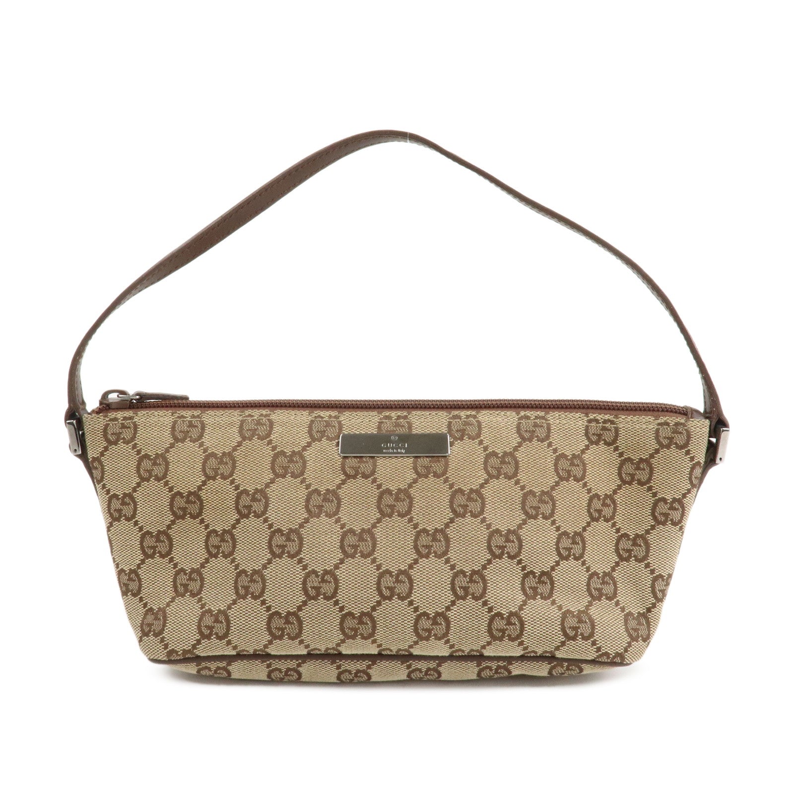 GUCCI GG Canvas Leather Bag Hand Bag Pouch Beige Brown 07198 Used