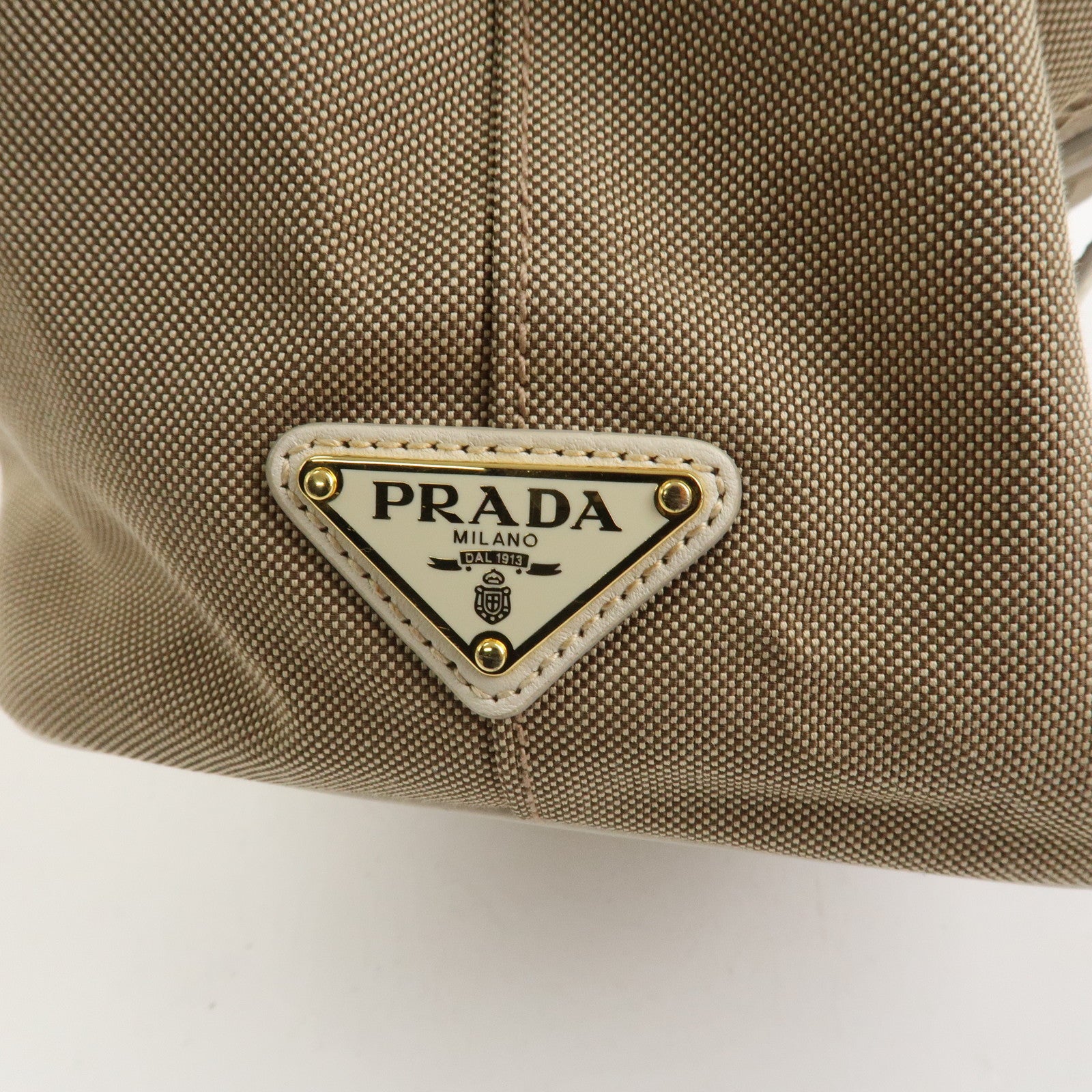 PRADA Logo Jaquard Leather 2Way Hand Bag Shoulder Bag Beige White