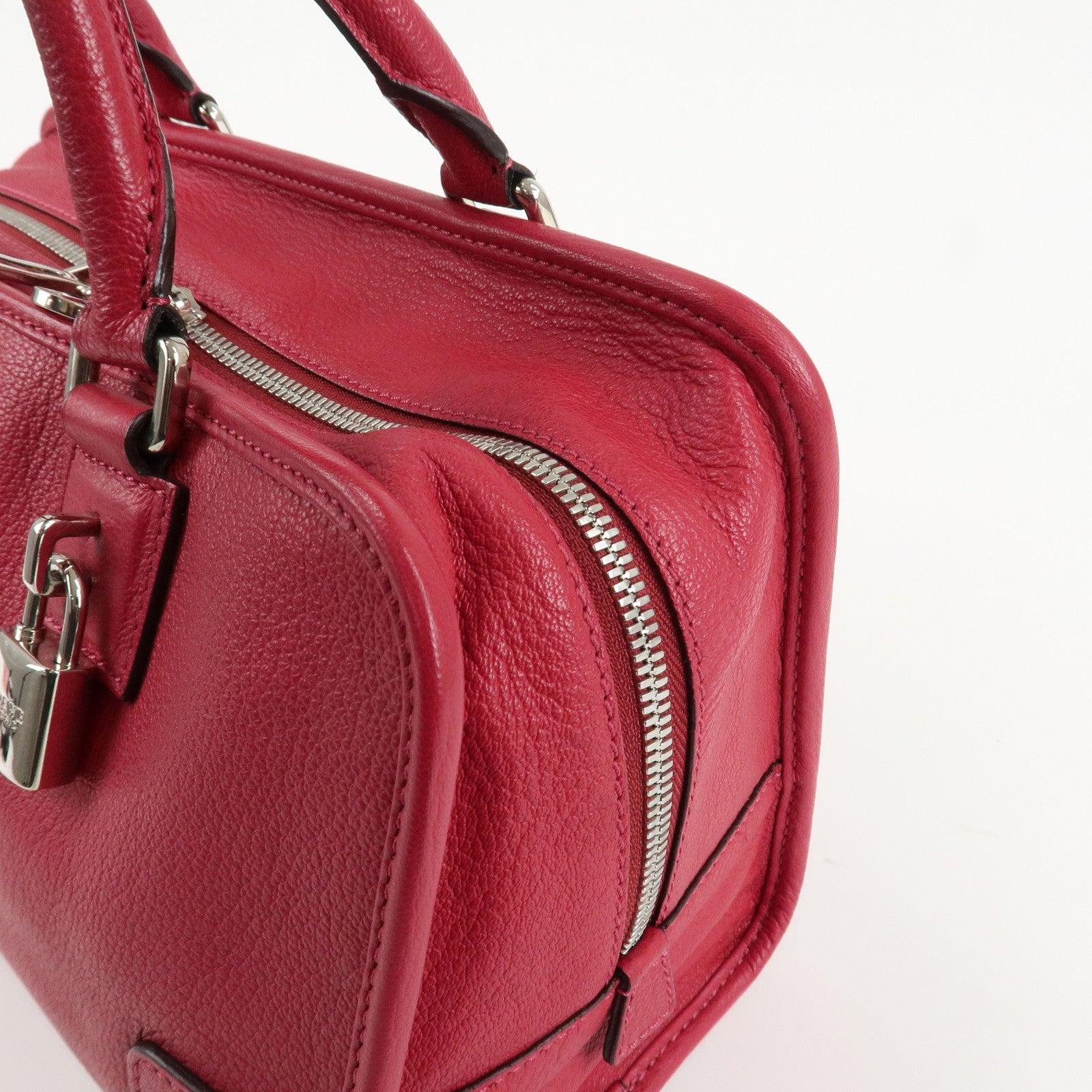 LOEWE Anagram Leather Amazona 28 Hand Bag Boston Bag Red Used