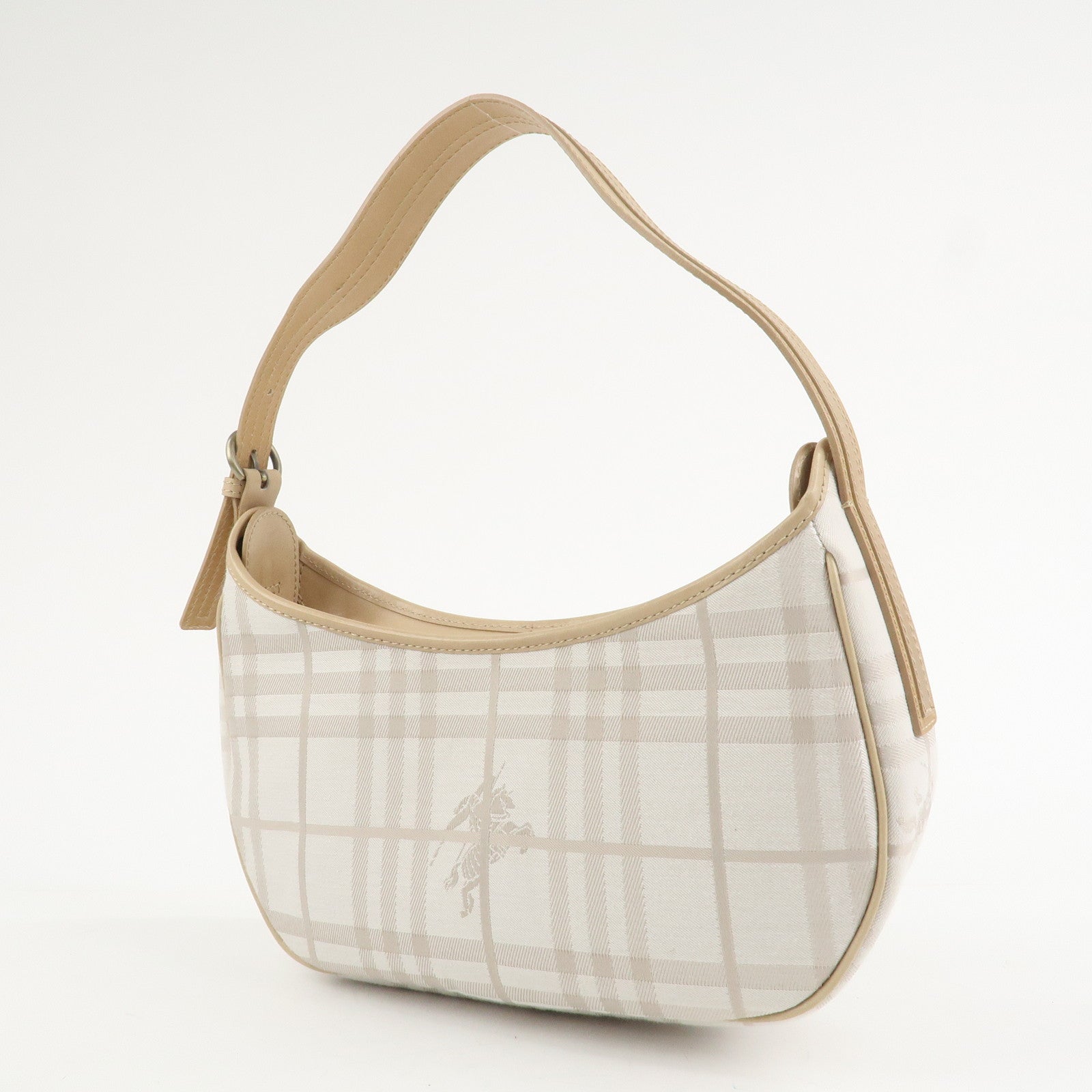 BURBERRY Canvas Leather Shoulder Bag Beige Gray Used