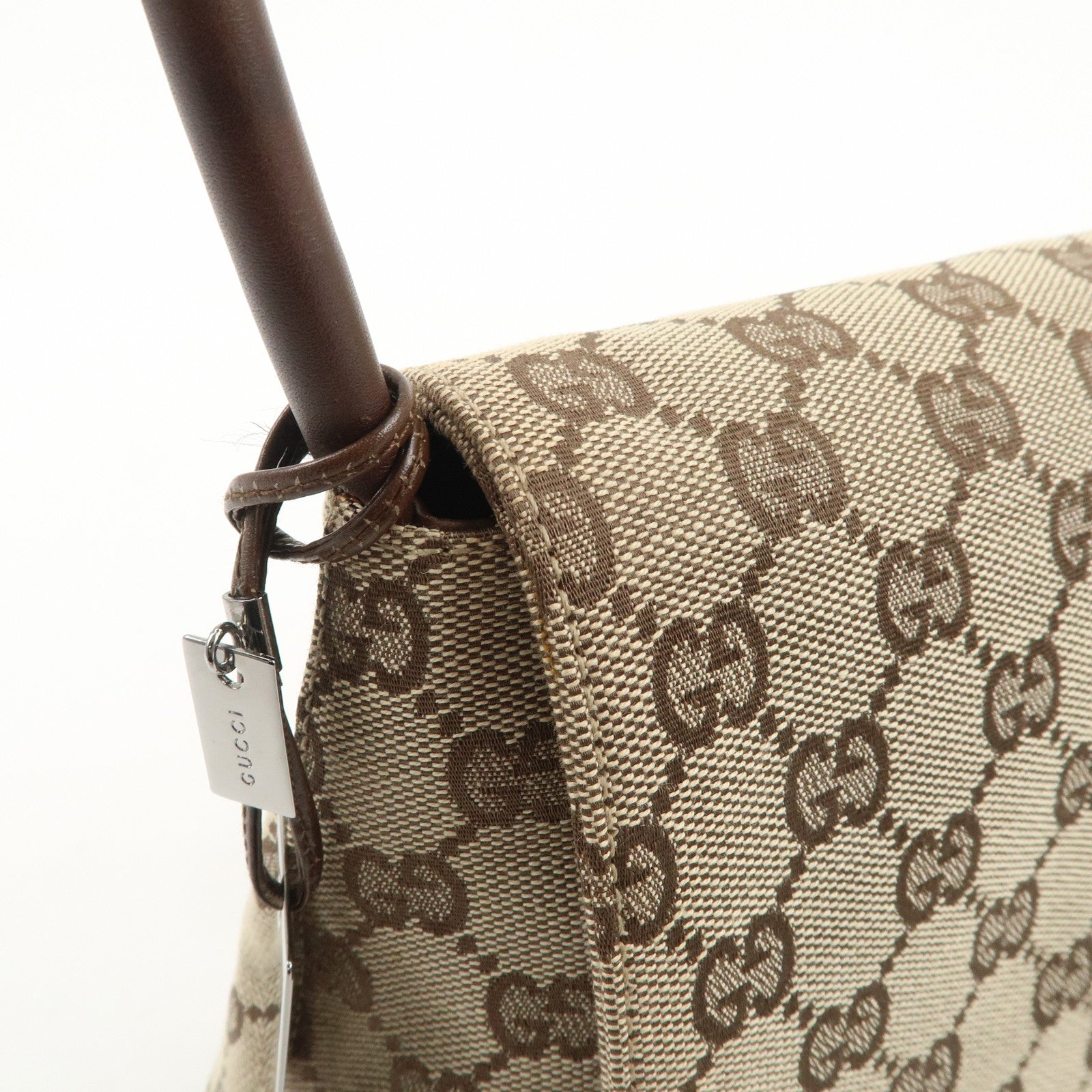 GUCCI GG Monogram Canvas Leather Shoulder Bag Beige Brown 90646