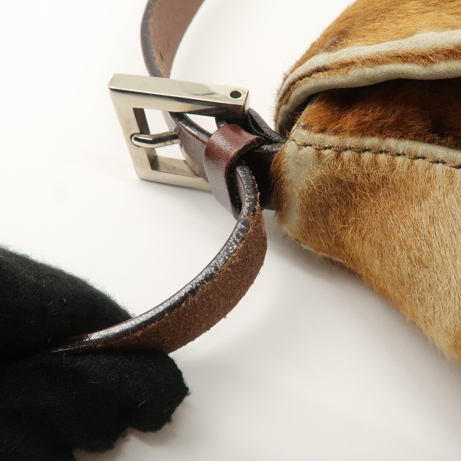 FENDI Mamma Baguette Unborn Carf Leather Shoulder Bag Brown 26323 Used