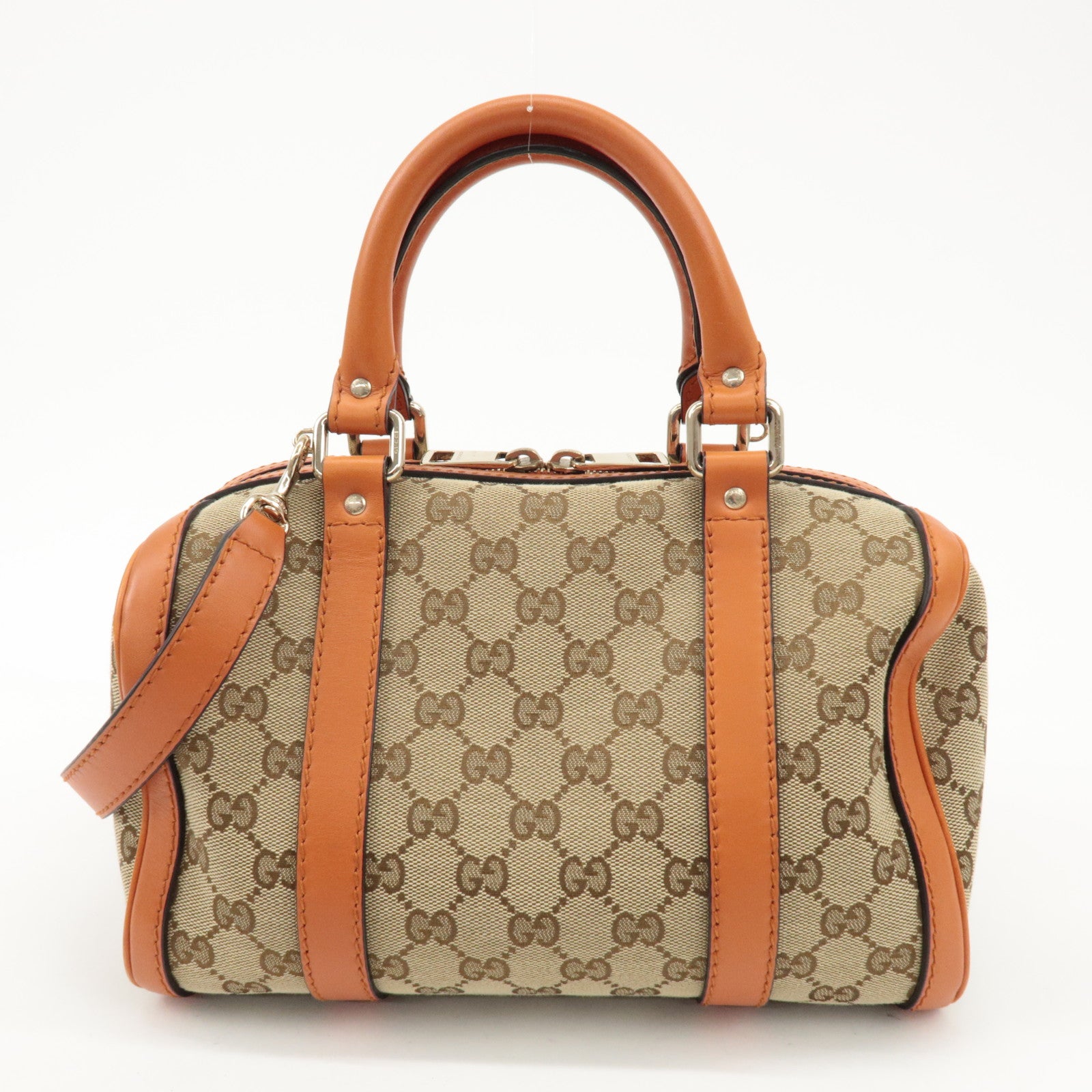 GUCCI GG Canvas Leather 2Way Mini Boston Bag Orange Beige 269876 Used